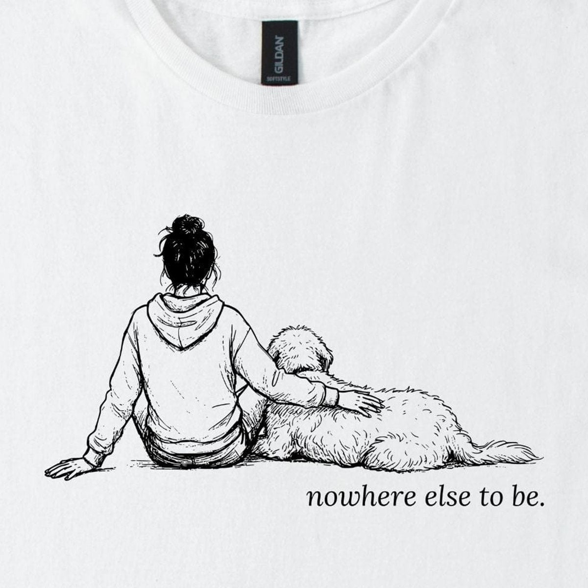 nowhere-else-to-be-woman-dog-t-shirt - design close up