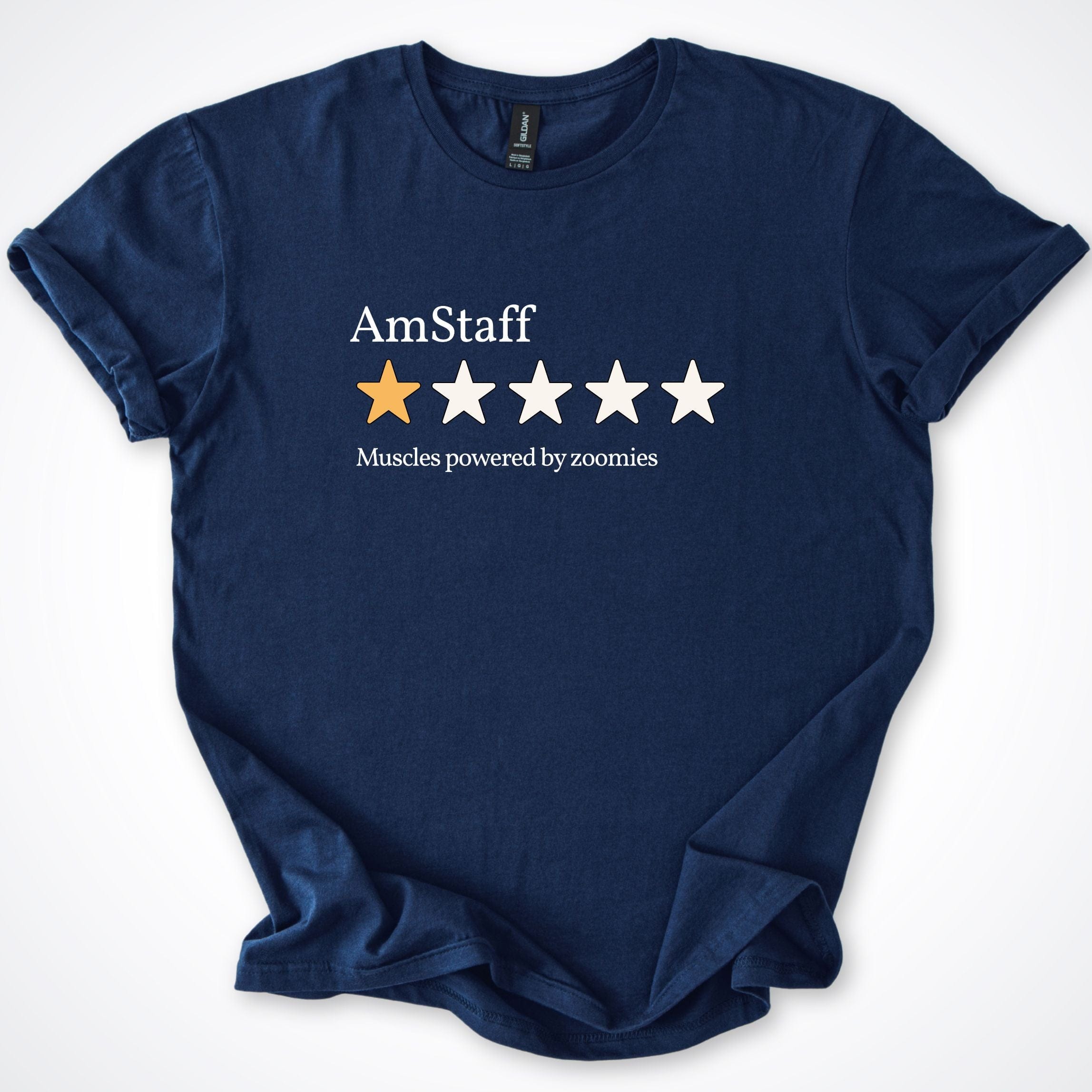 T-Shirt Navy / S AmStaff 1-Star Review 'Muscles powered by zoomies' T-Shirt ReallyintoDogs
