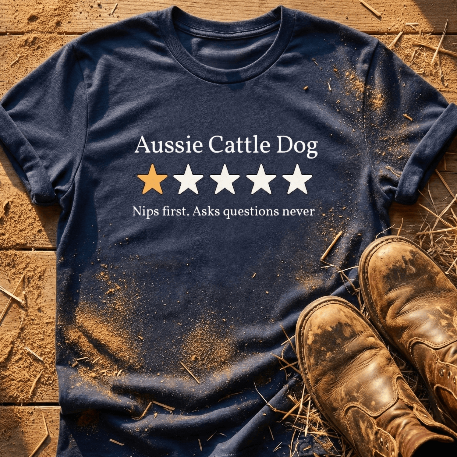 T-Shirt Navy / S Aussie Cattle Dog One Star Review T-Shirt ReallyintoDogs