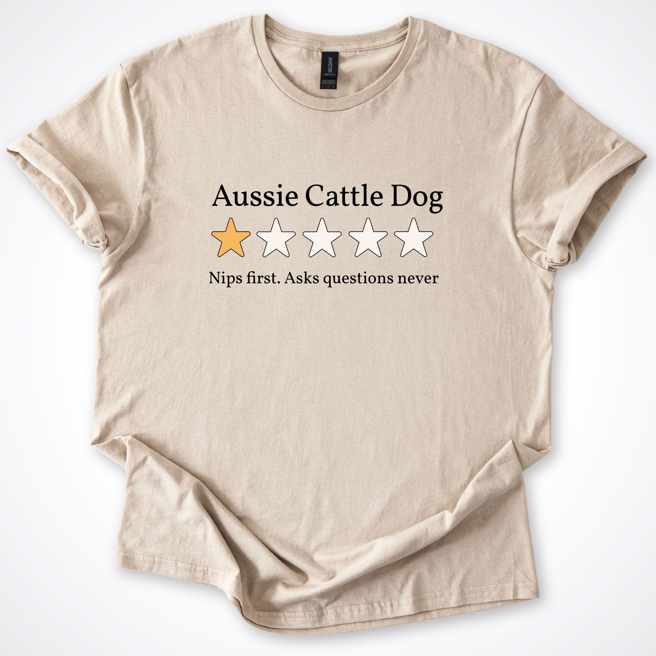 T-Shirt Sand / S Aussie Cattle Dog One Star Review T-Shirt ReallyintoDogs