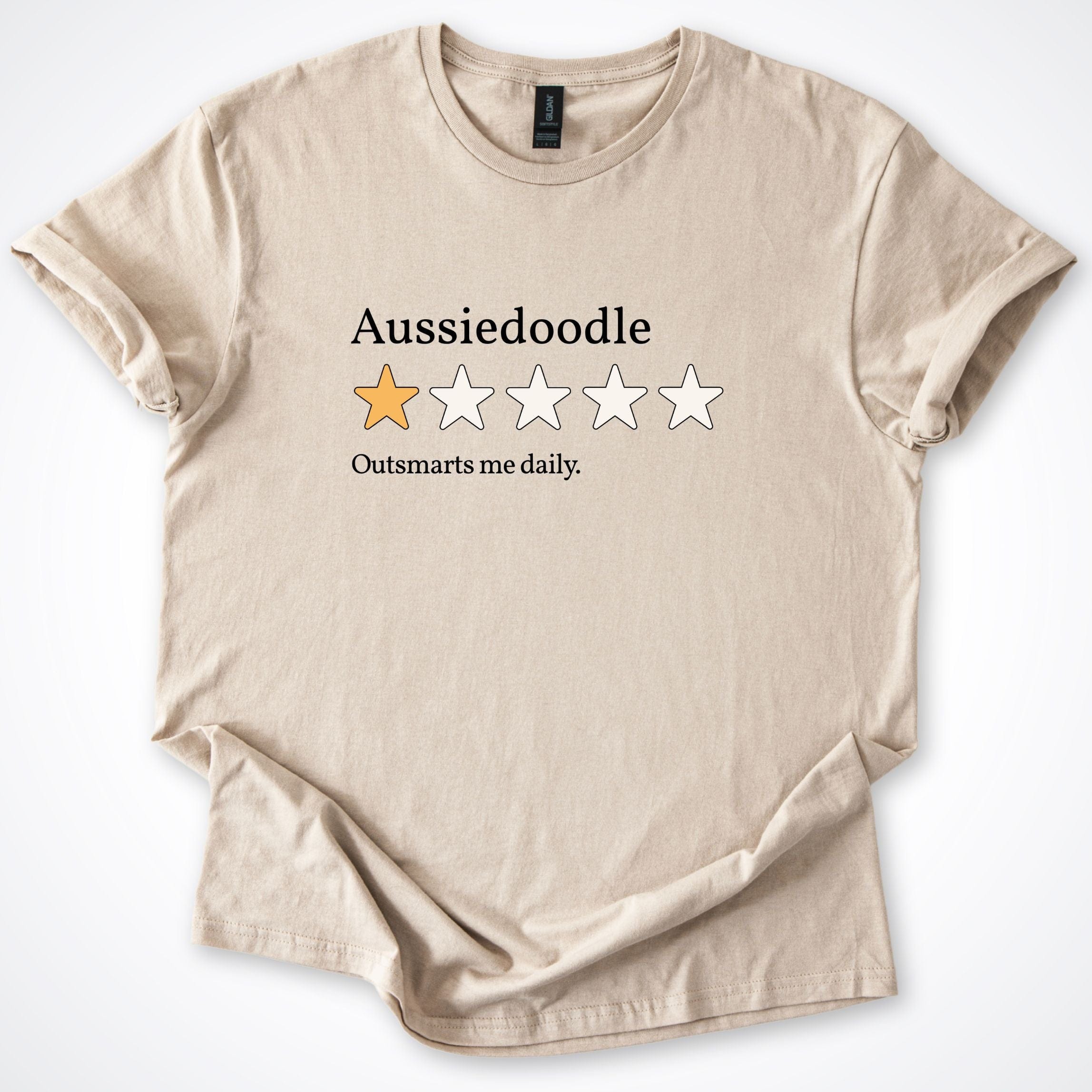 T-Shirt Sand / S Aussiedoodle One Star Review T-Shirt ReallyintoDogs