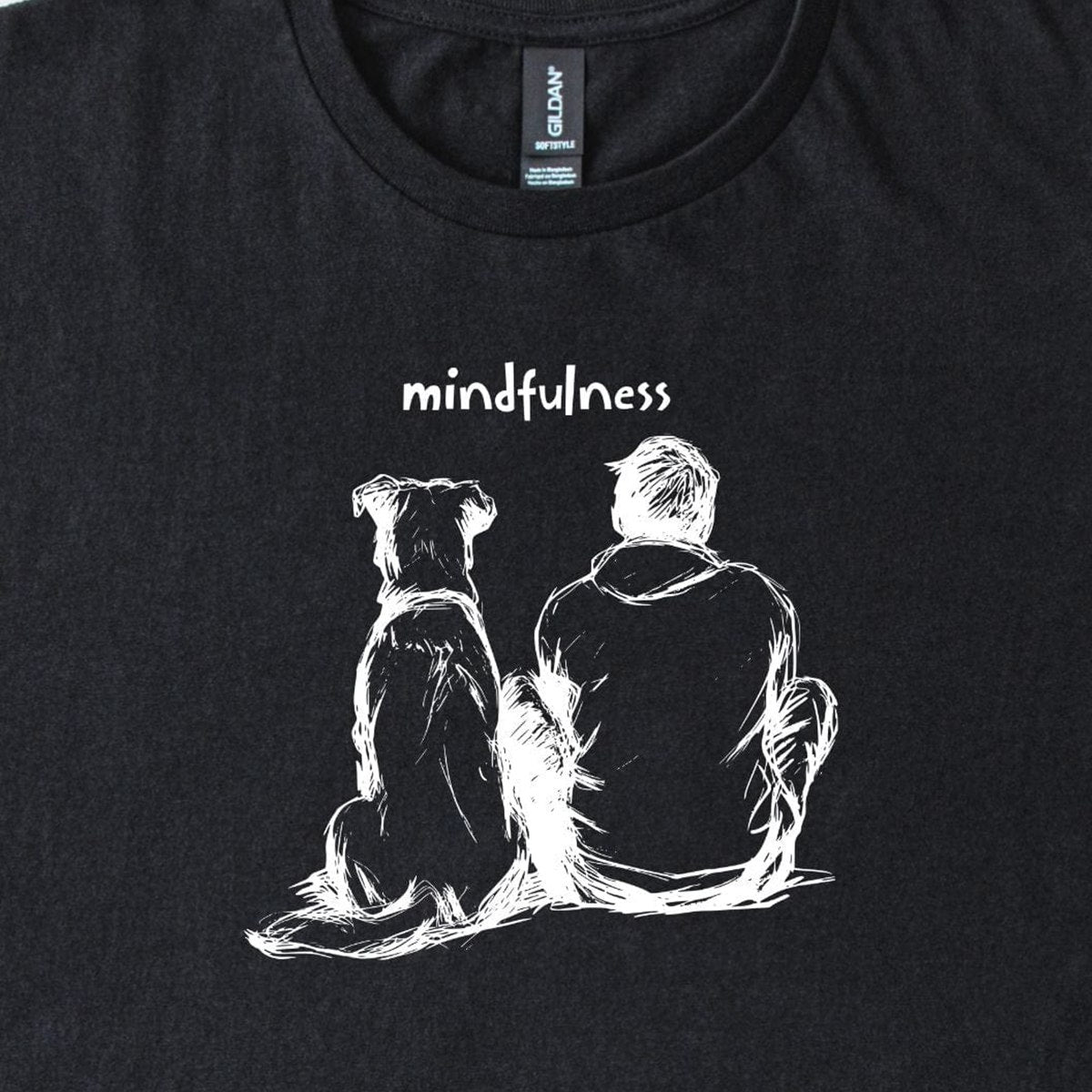 mindfulness-boy-with-dog-t-shrirt - design close up