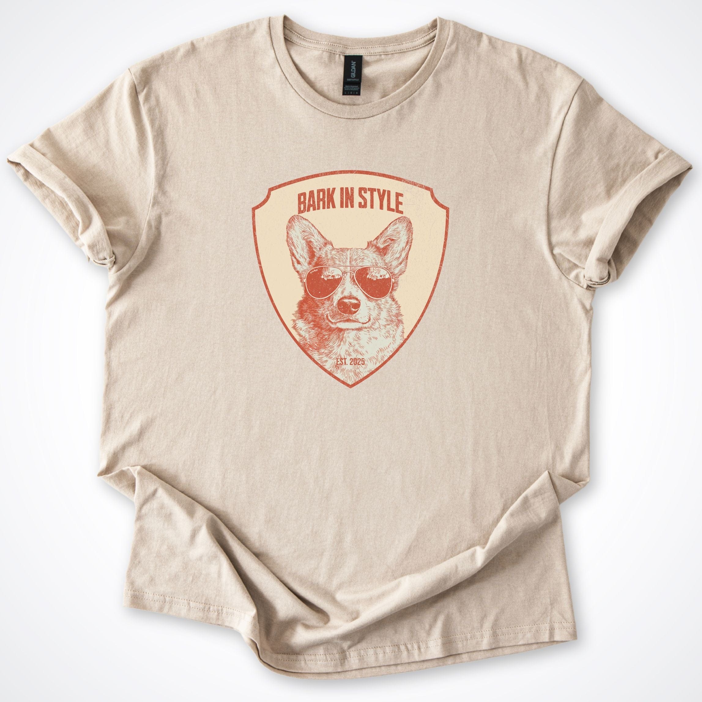 T-Shirt Sand / S Bark In Style Corgi T-Shirt ReallyintoDogs