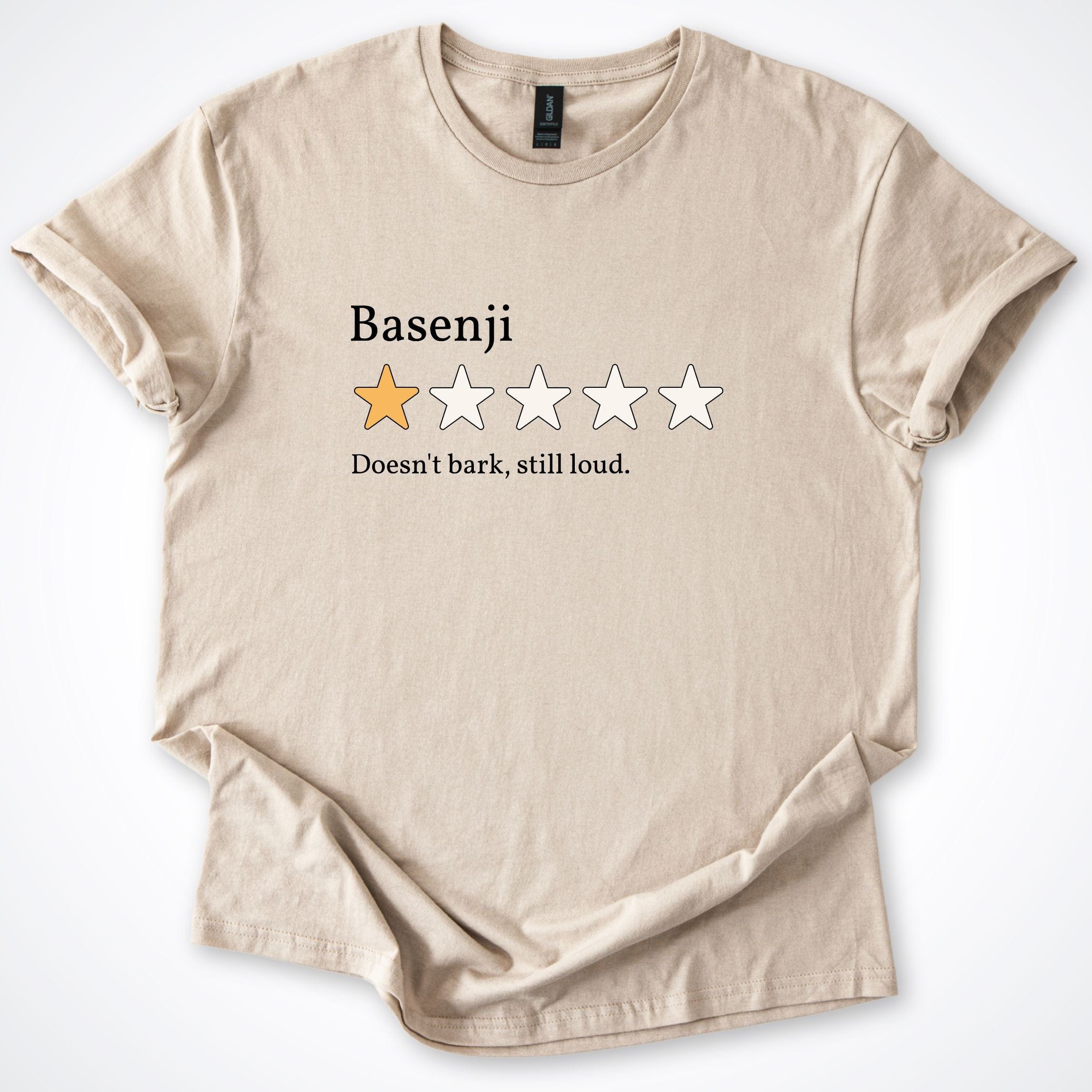 T-Shirt Sand / S Basenji One Star Review T-Shirt ReallyintoDogs