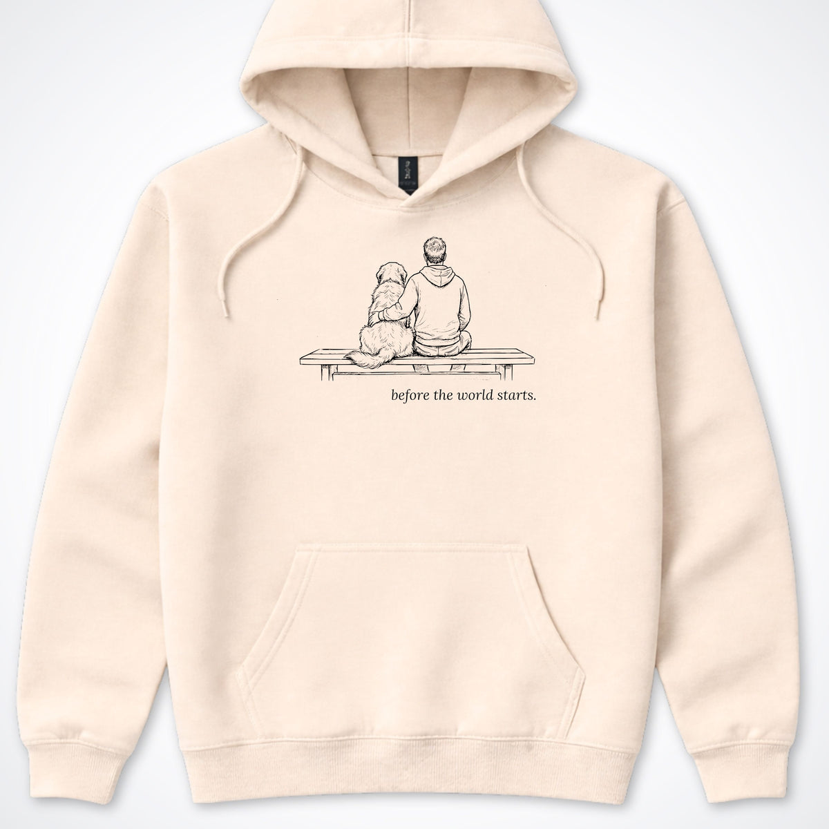 Before The World Starts Man & Dog Hooded Sweatshirt - Sand