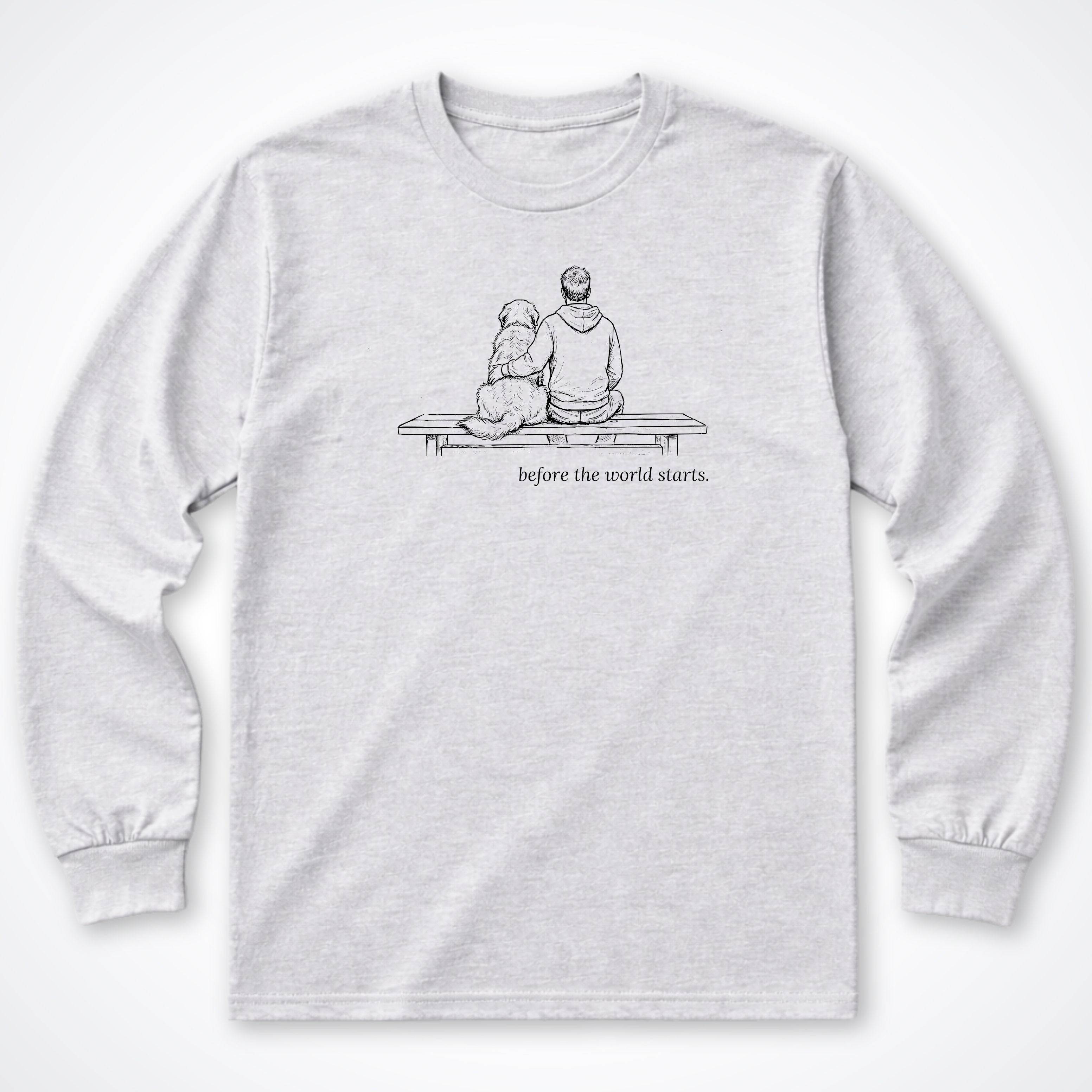 Before The World Starts Man & Dog Long Sleeve T-Shirt - Ash