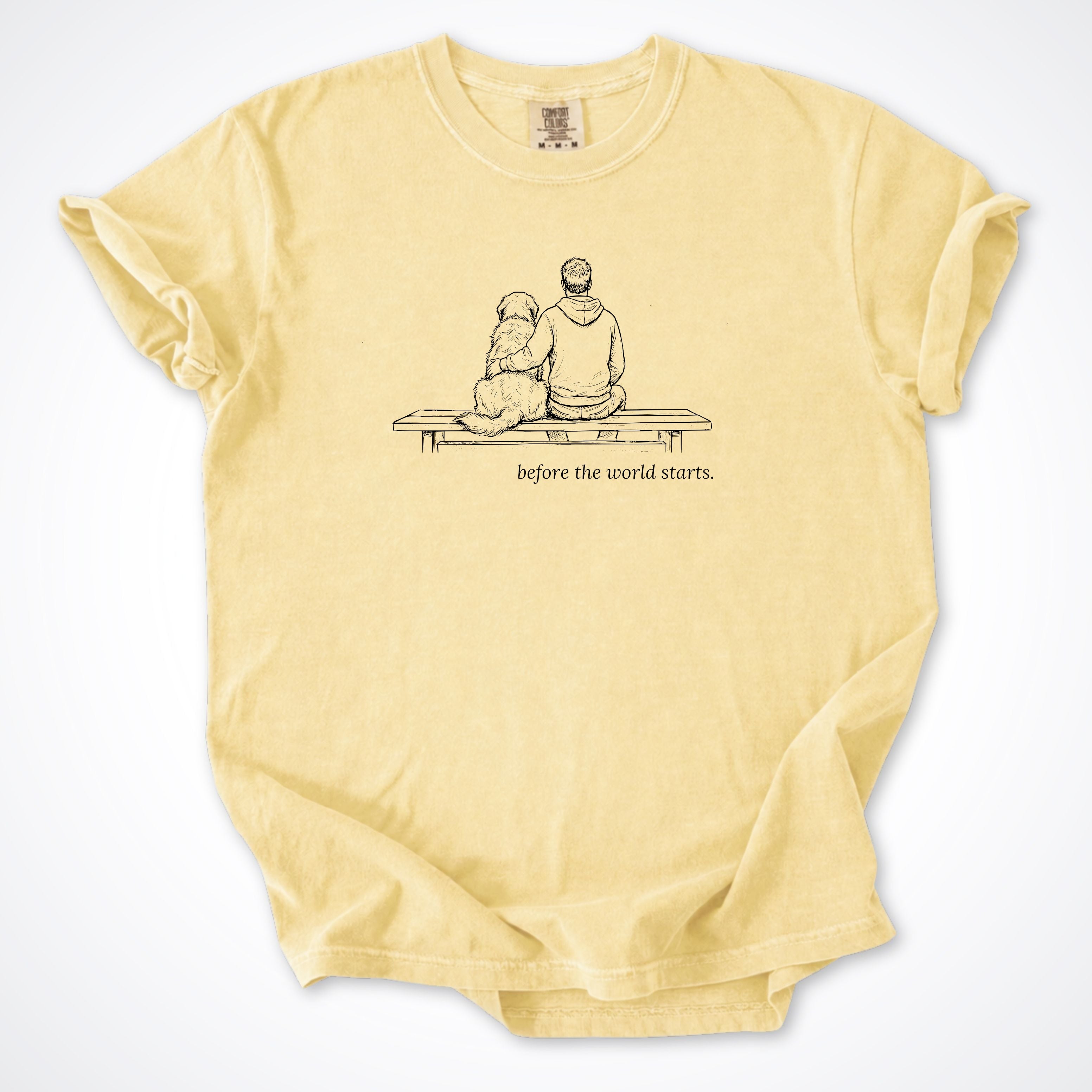 Before The World Starts Man & Dog Premium T-Shirt - Butter
