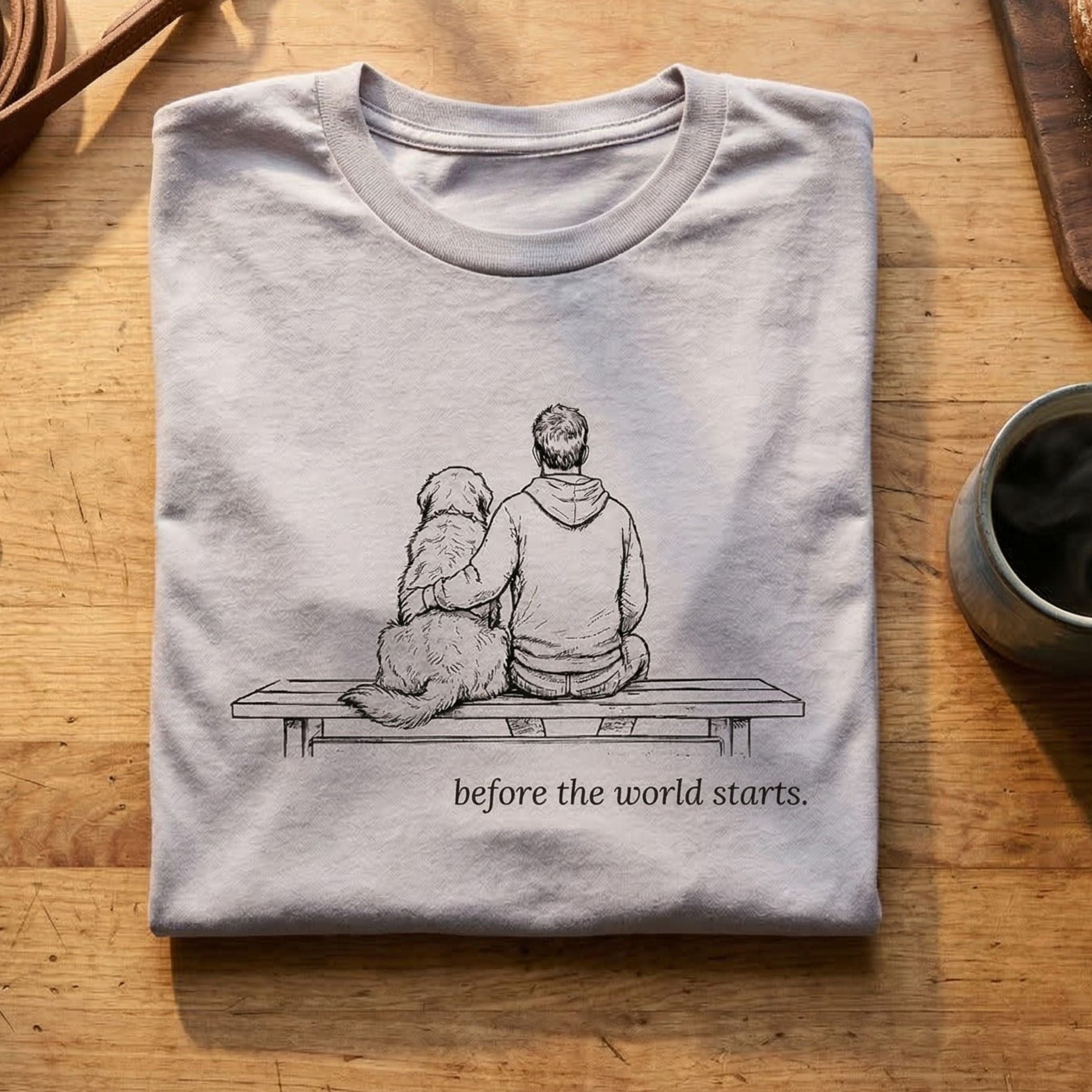 T-Shirt Before The World Starts Man & Dog T-Shirt ReallyintoDogs