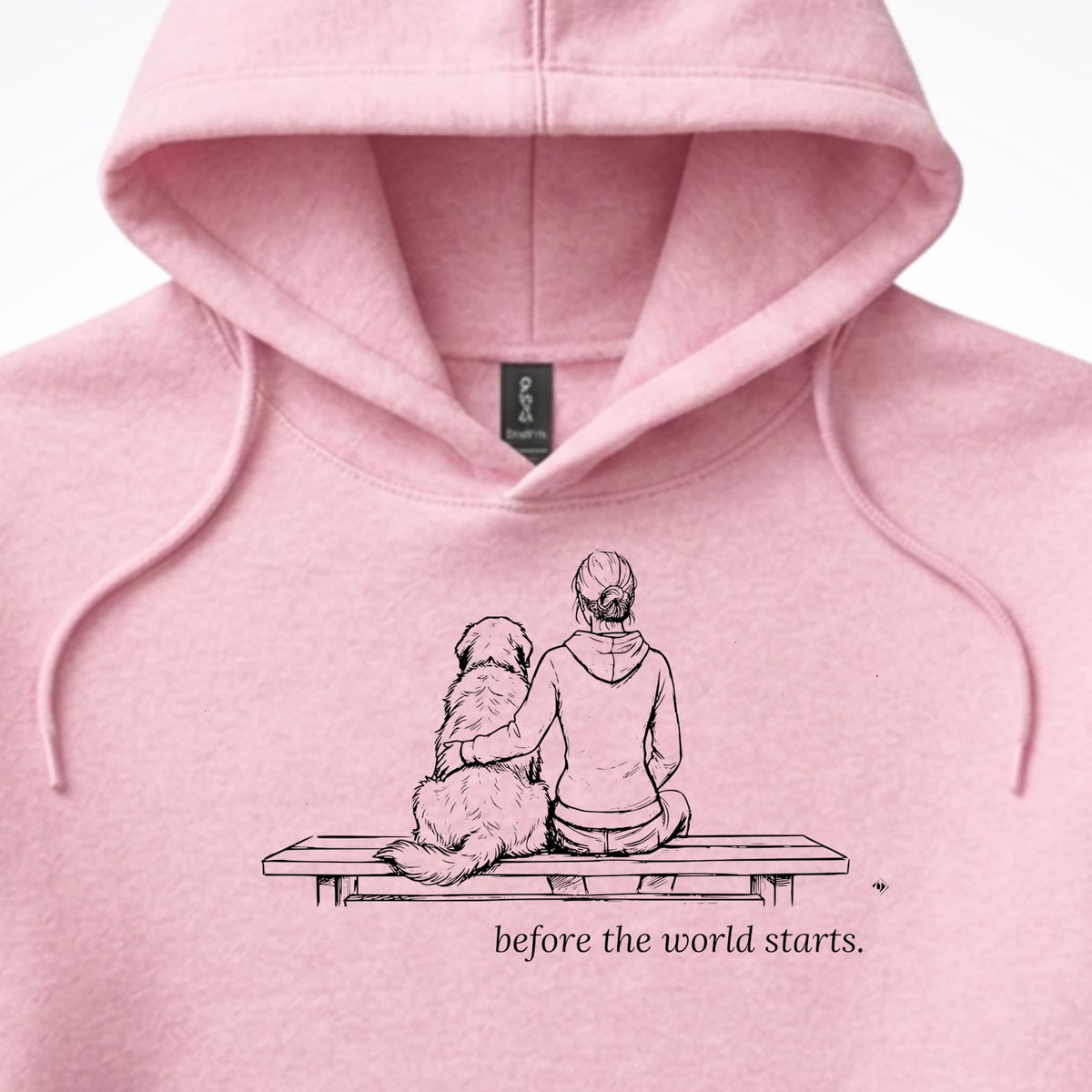 Before The World Starts Woman & Dog Hooded Sweatshirt - design close up