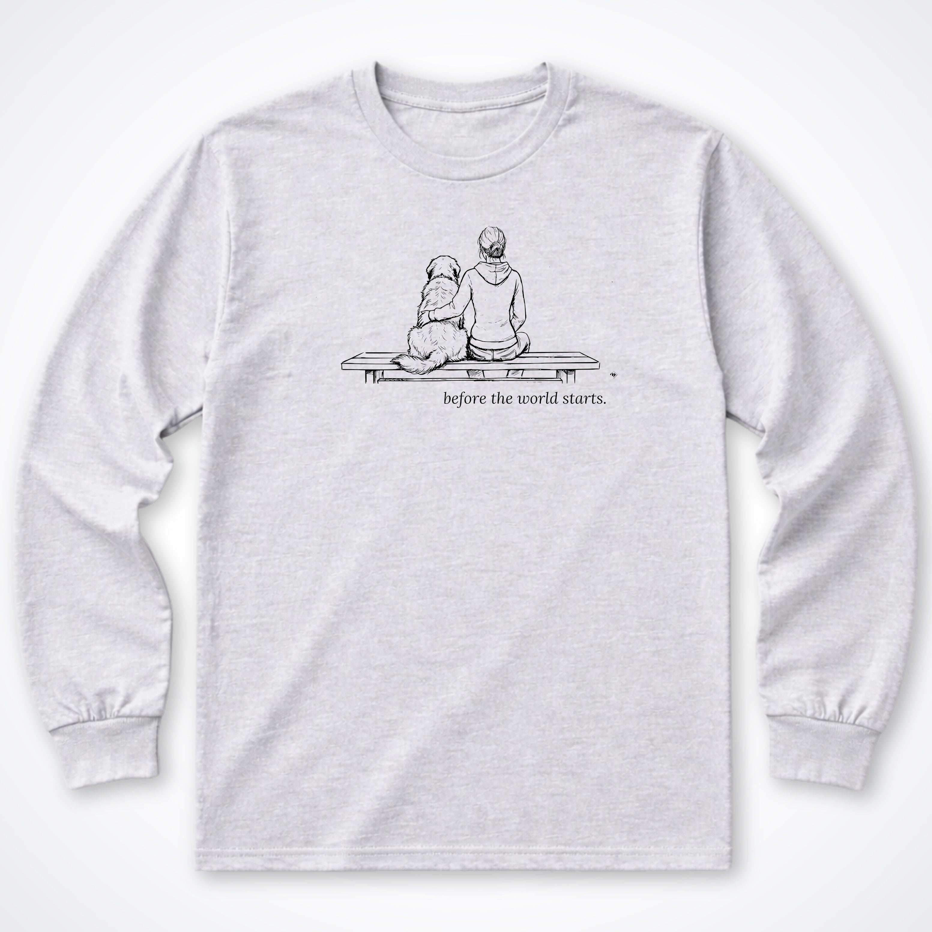 Before The World Starts Woman & Dog Long Sleeve T-Shirt - Ash