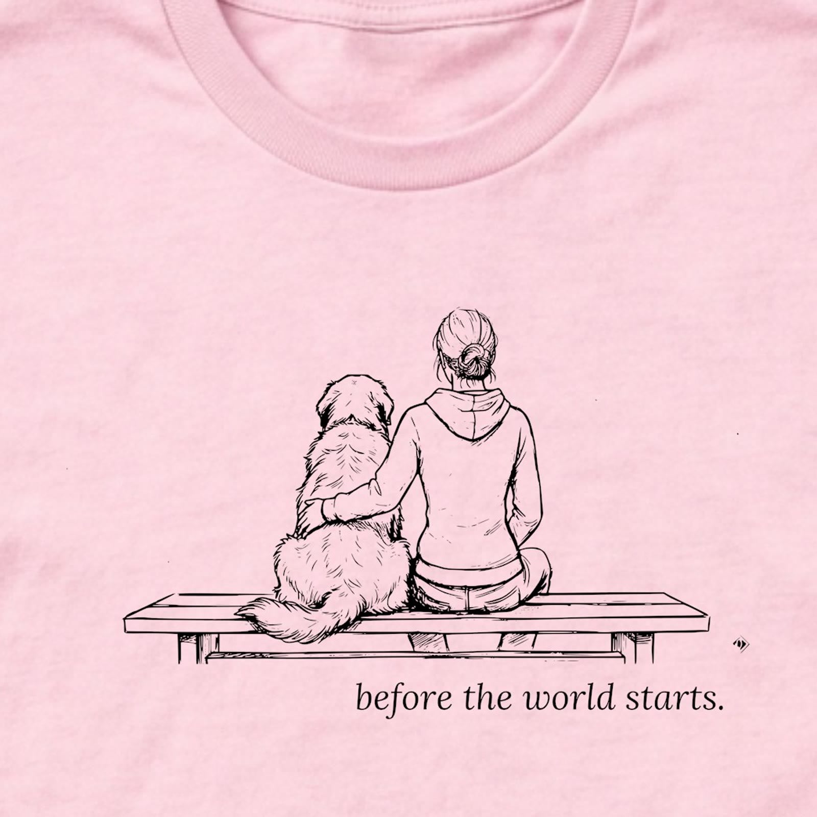 Before The World Starts Woman & Dog Long Sleeve T-Shirt - design close up