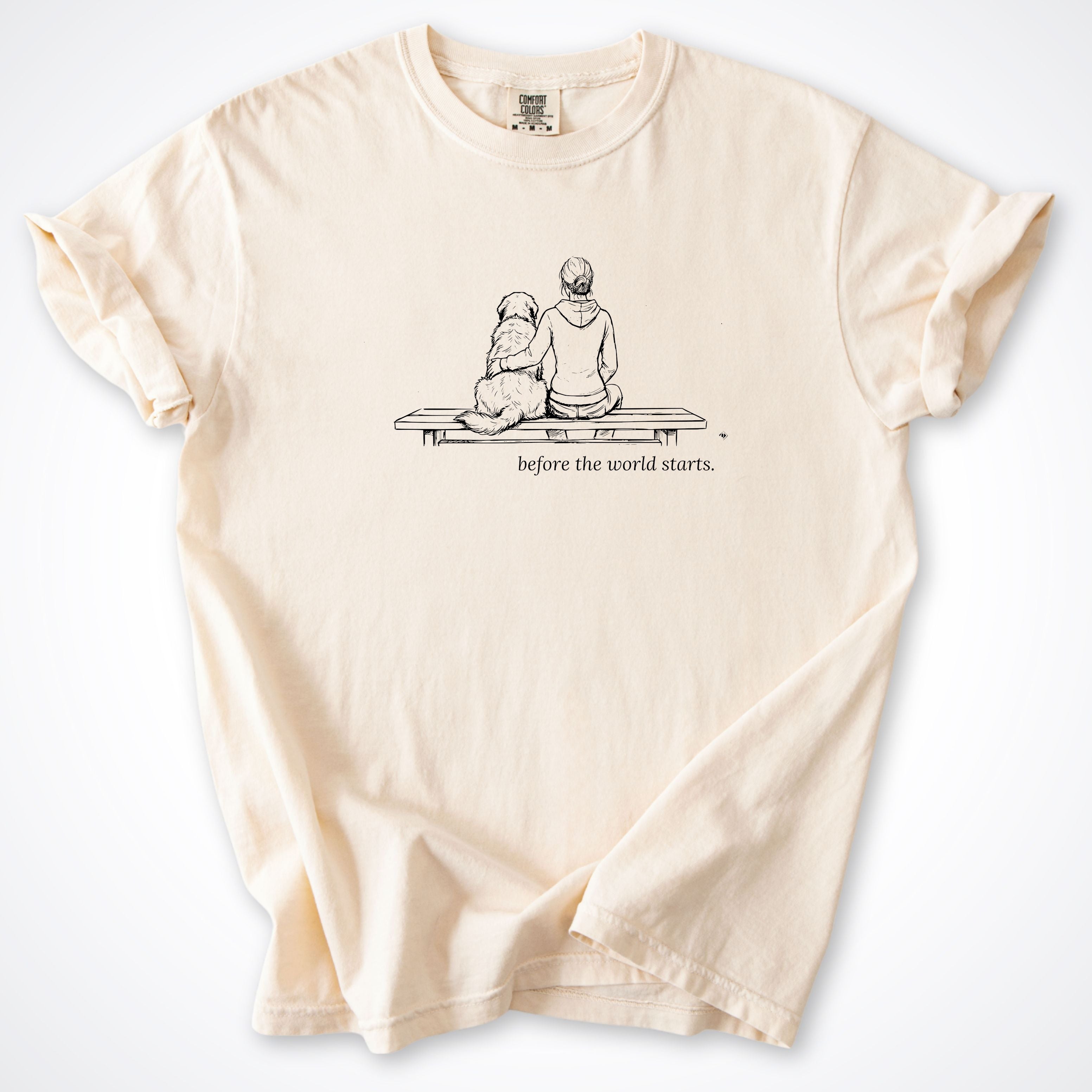Before The World Starts Woman & Dog Premium T-Shirt - Ivory