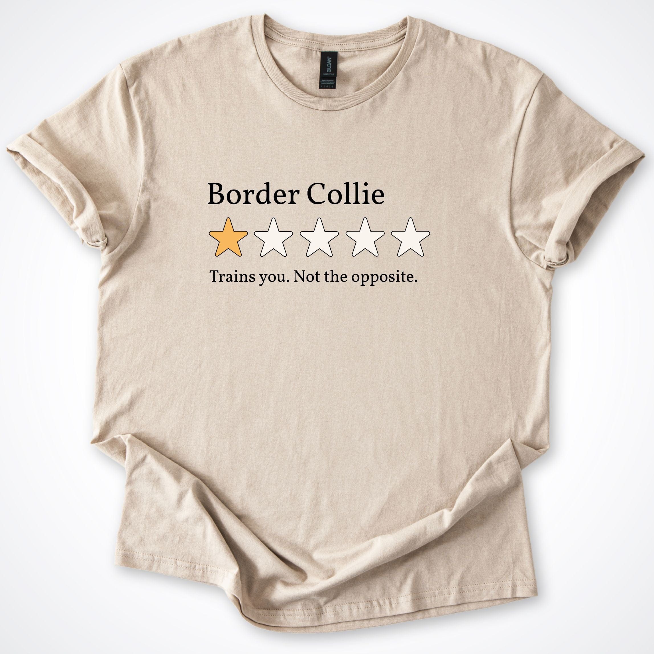 T-Shirt Sand / S Border Collie One Star Review T-Shirt ReallyintoDogs