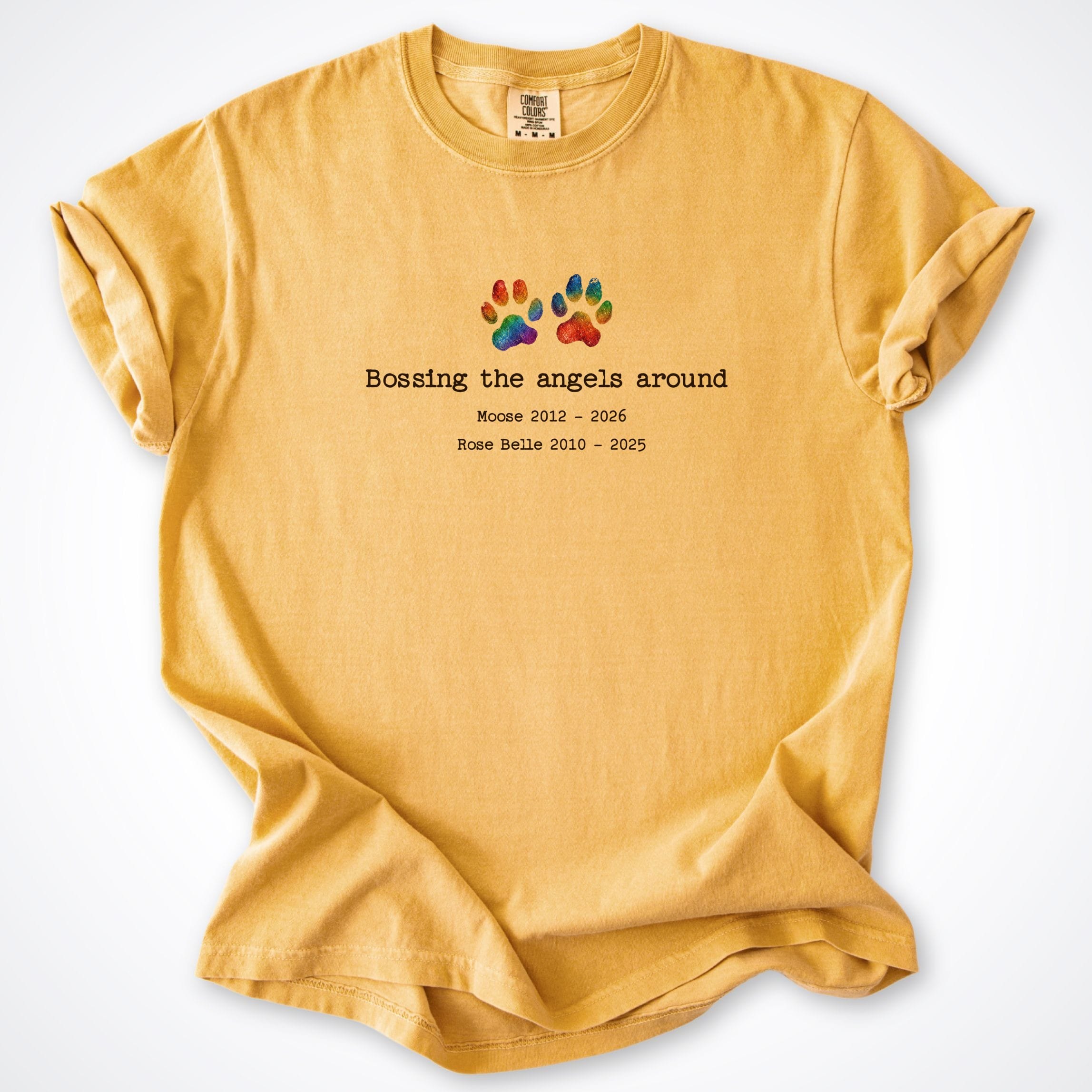 T-Shirt Mustard / S Bossing The Angels Around 2 Dogs - Personalized Memorial Premium T-Shirt ReallyintoDogs
