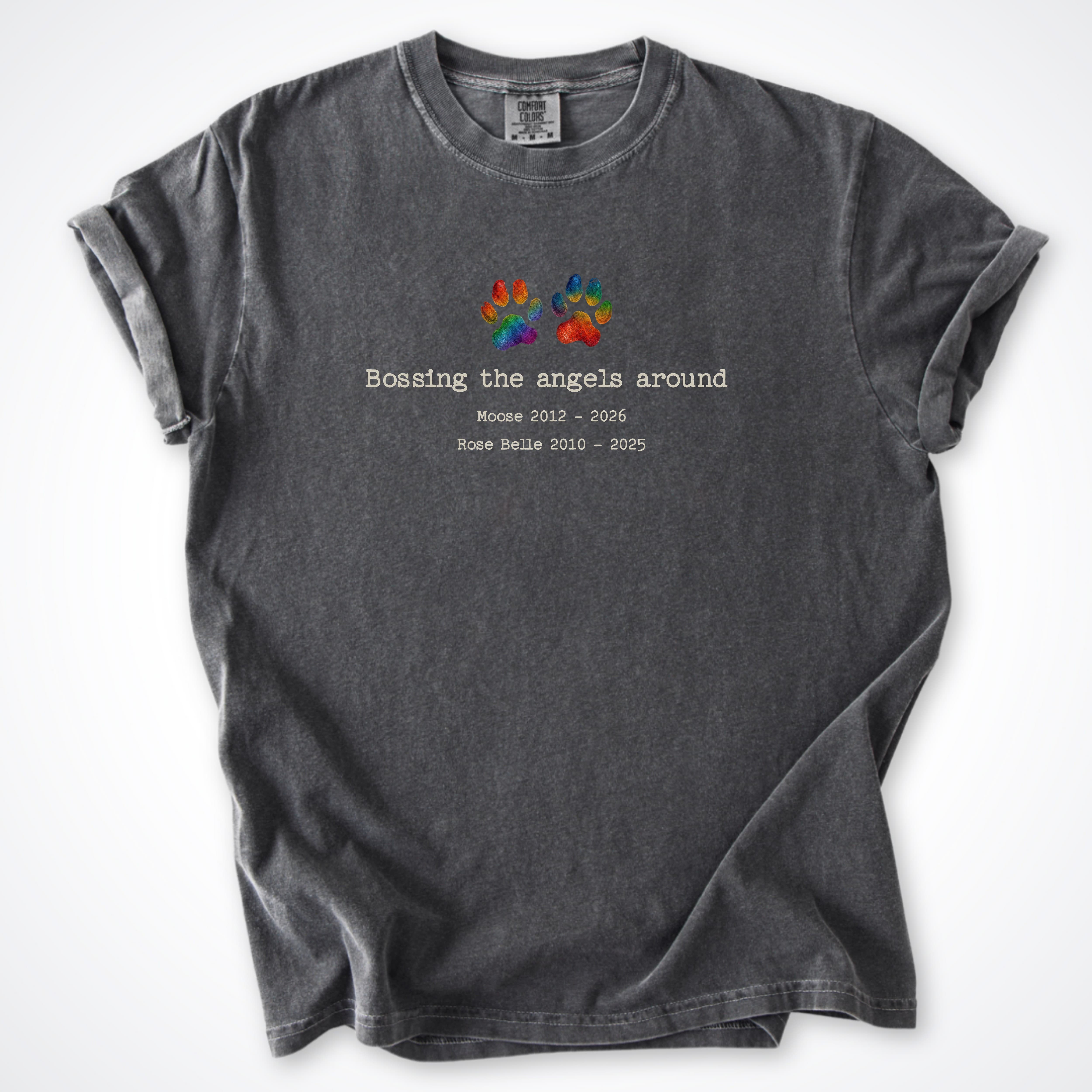 T-Shirt Pepper / S Bossing The Angels Around 2 Dogs - Personalized Memorial Premium T-Shirt ReallyintoDogs