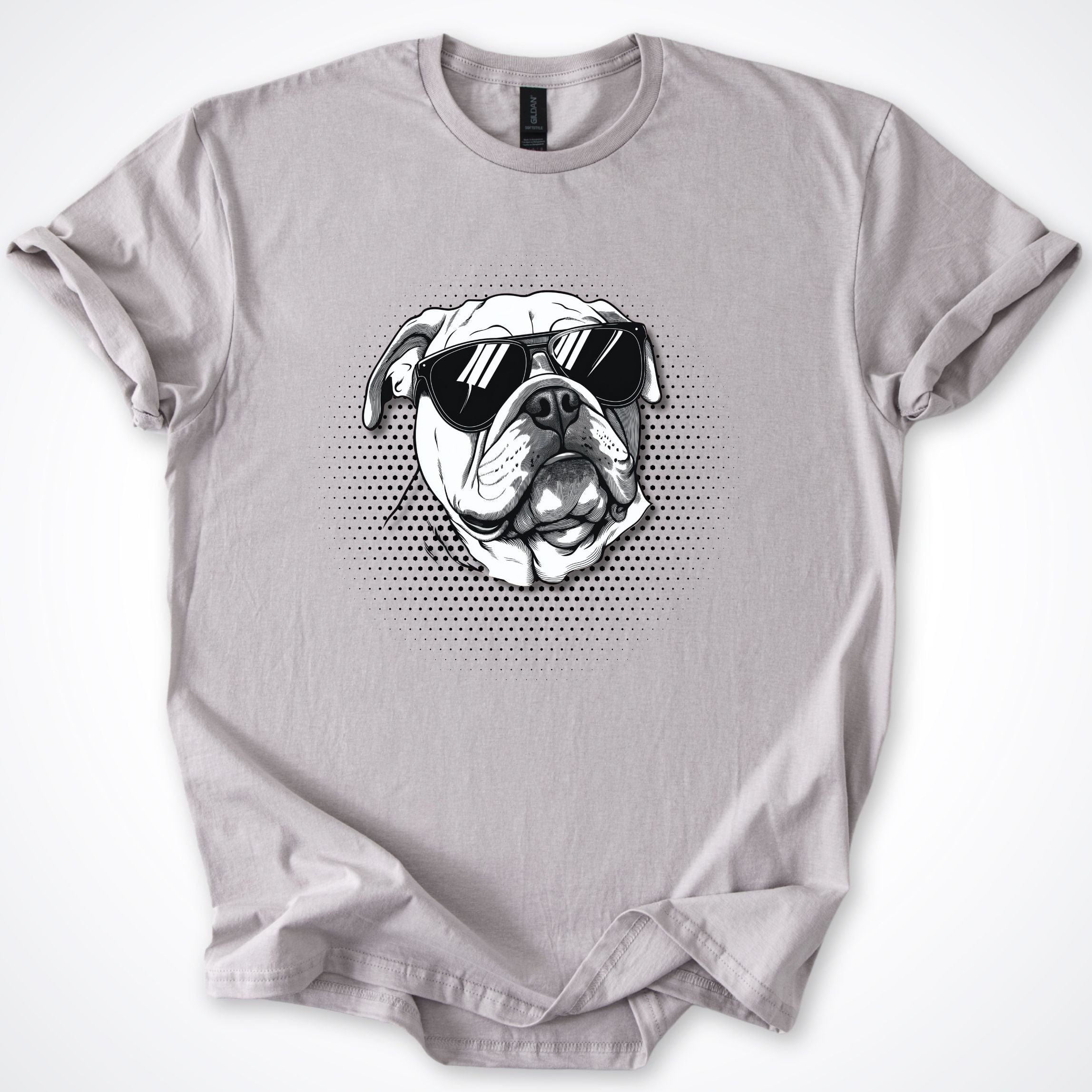 T-Shirt Ice Grey / S Bulldog Cool Dog with Sunglasses T-Shirt ReallyintoDogs