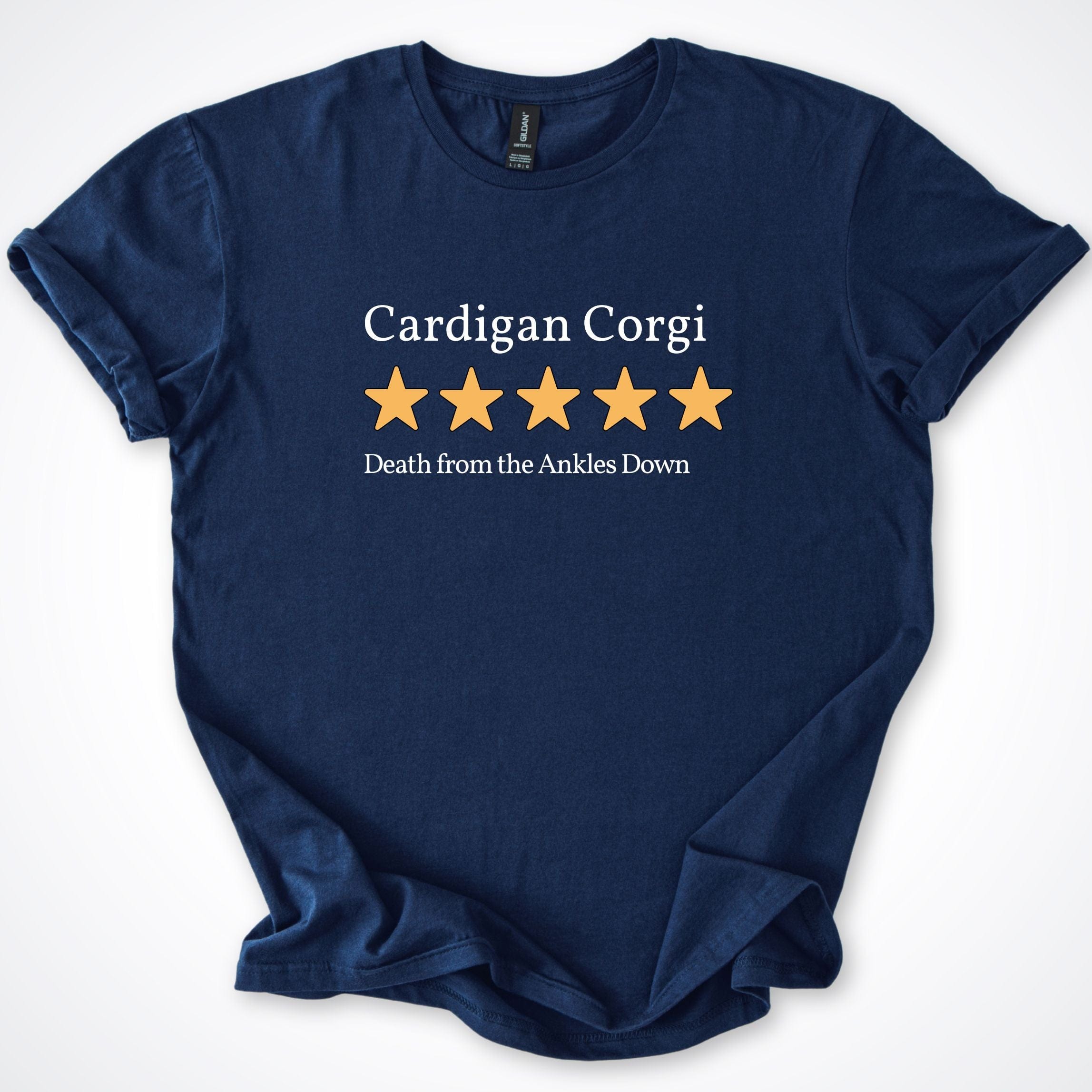 T-Shirt Navy / S Cardigan Corgi 7.0 Five Star Review T-Shirt ReallyintoDogs