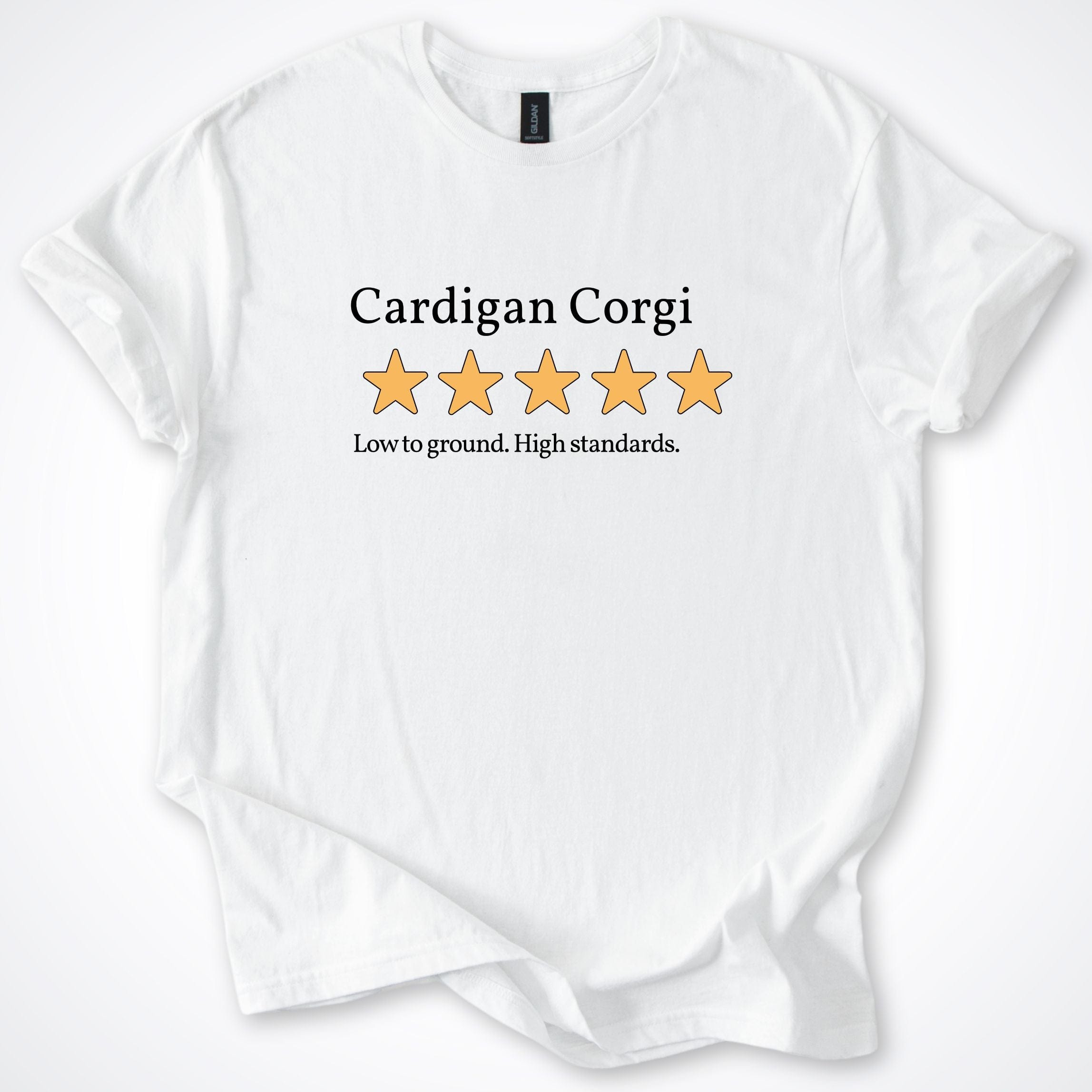 T-Shirt White / S Cardigan Corgi Five Star Review T-Shirt ReallyintoDogs
