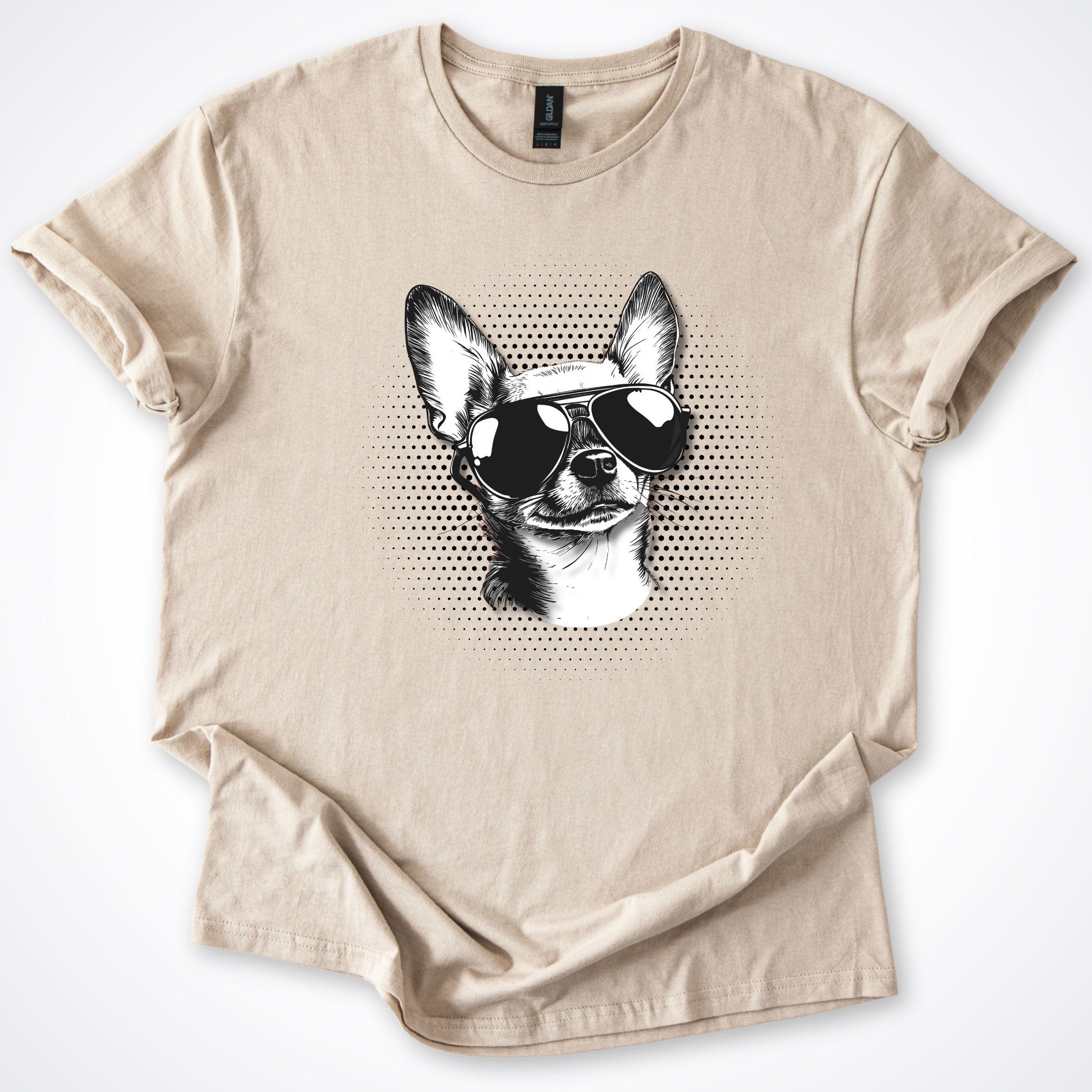 T-Shirt Sand / S Chihuahua Cool Dog with Sunglasses T-Shirt ReallyintoDogs