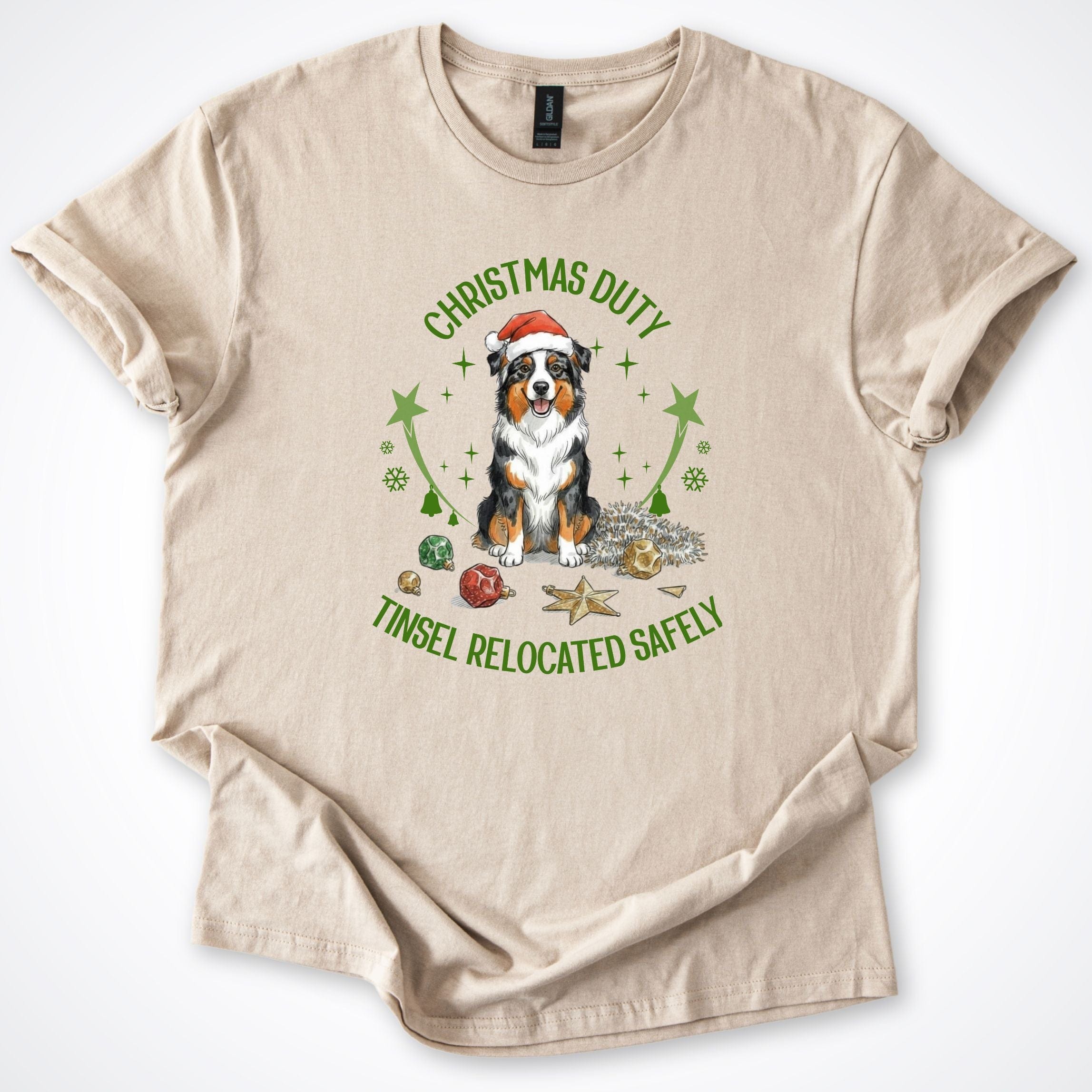 T-Shirt Sand / S Christmas Duty Australian Shepherd Christmas T-Shirt ReallyintoDogs