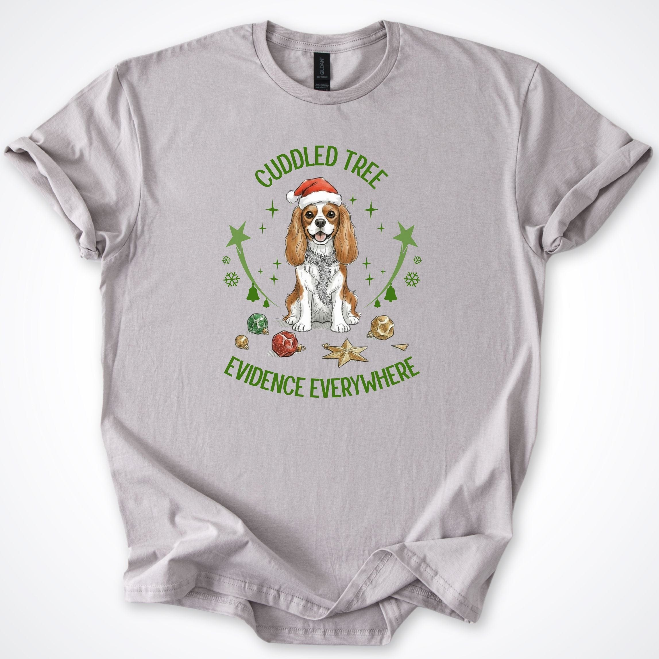 T-Shirt Ice Grey / S Cuddled Tree Cavalier Christmas T-Shirt ReallyintoDogs