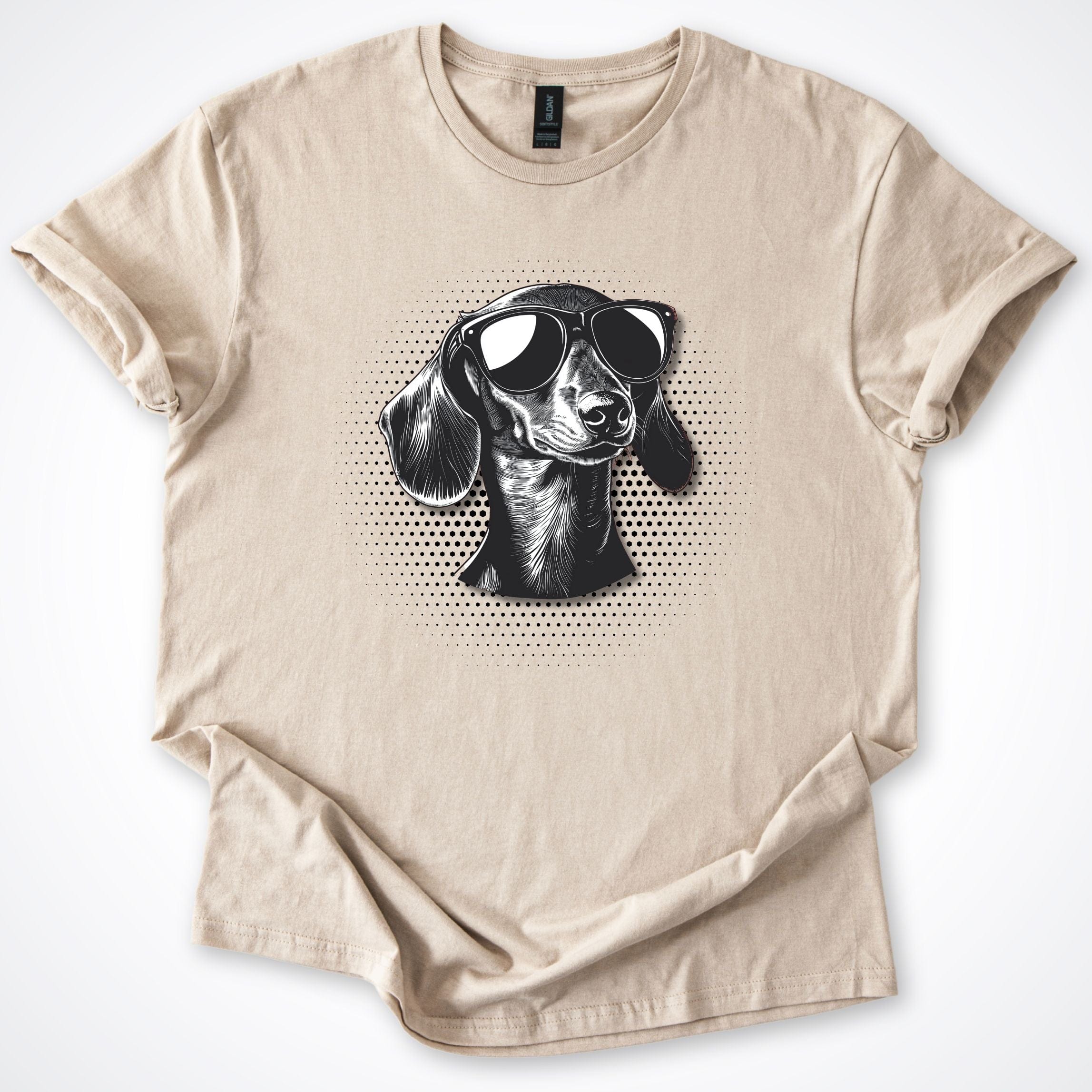 T-Shirt Sand / S Dachshund Cool Dog with Sunglasses T-Shirt ReallyintoDogs