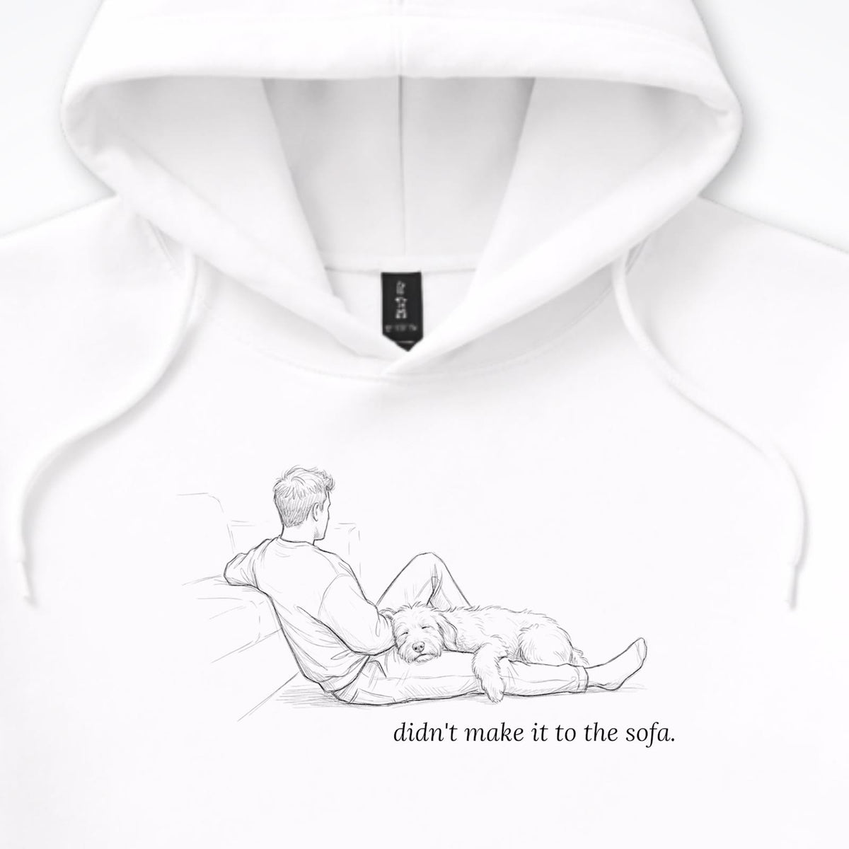Didn't Make It To The Sofa Man & Dog Hooded Sweatshirt - design close up
