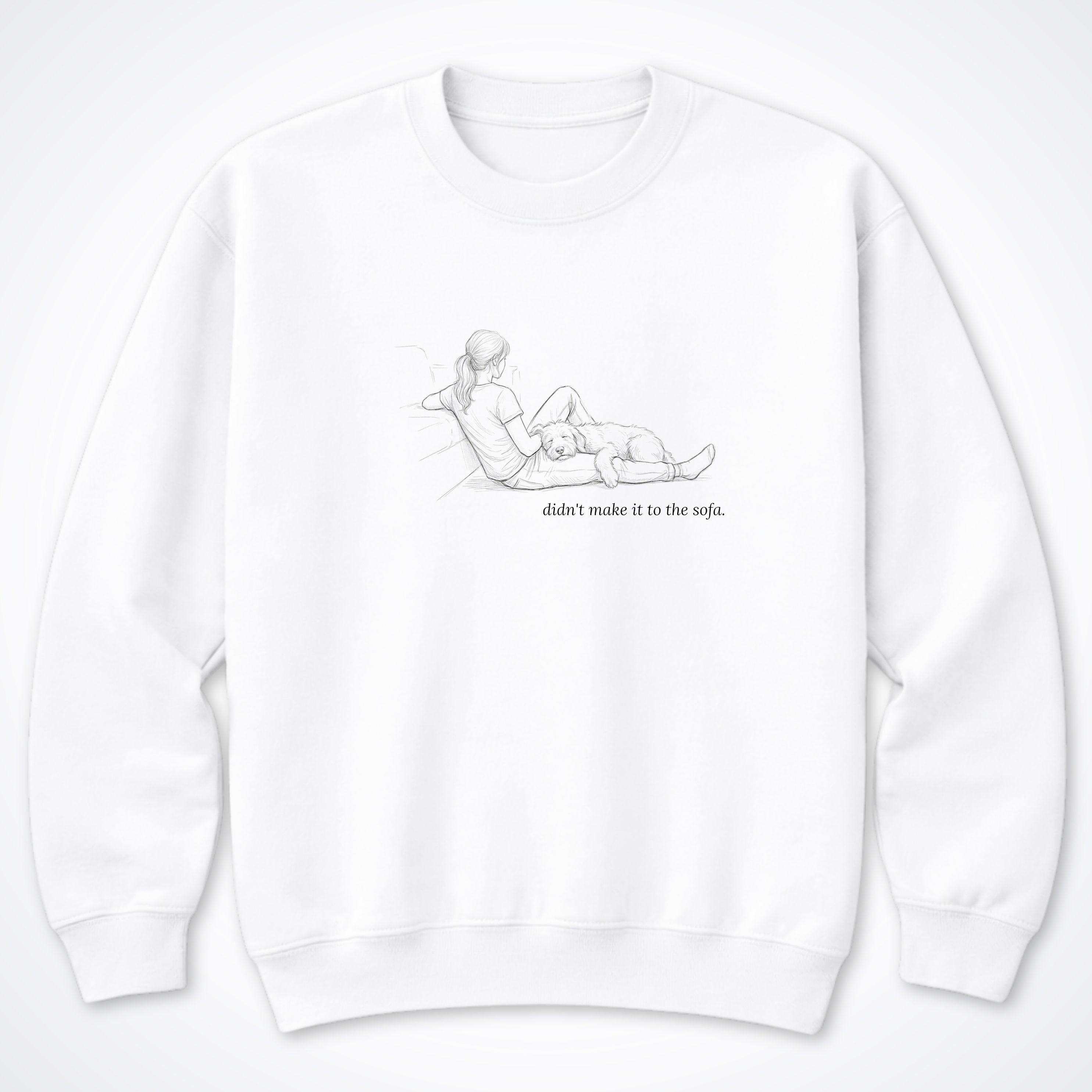 Didn't Make It To The Sofa Woman & Dog Crewneck Sweatshirt - White