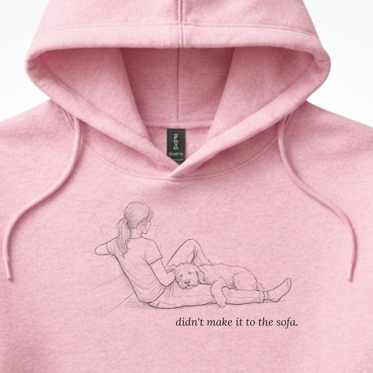 Didn't Make It To The Sofa Woman & Dog Hooded Sweatshirt - design close up