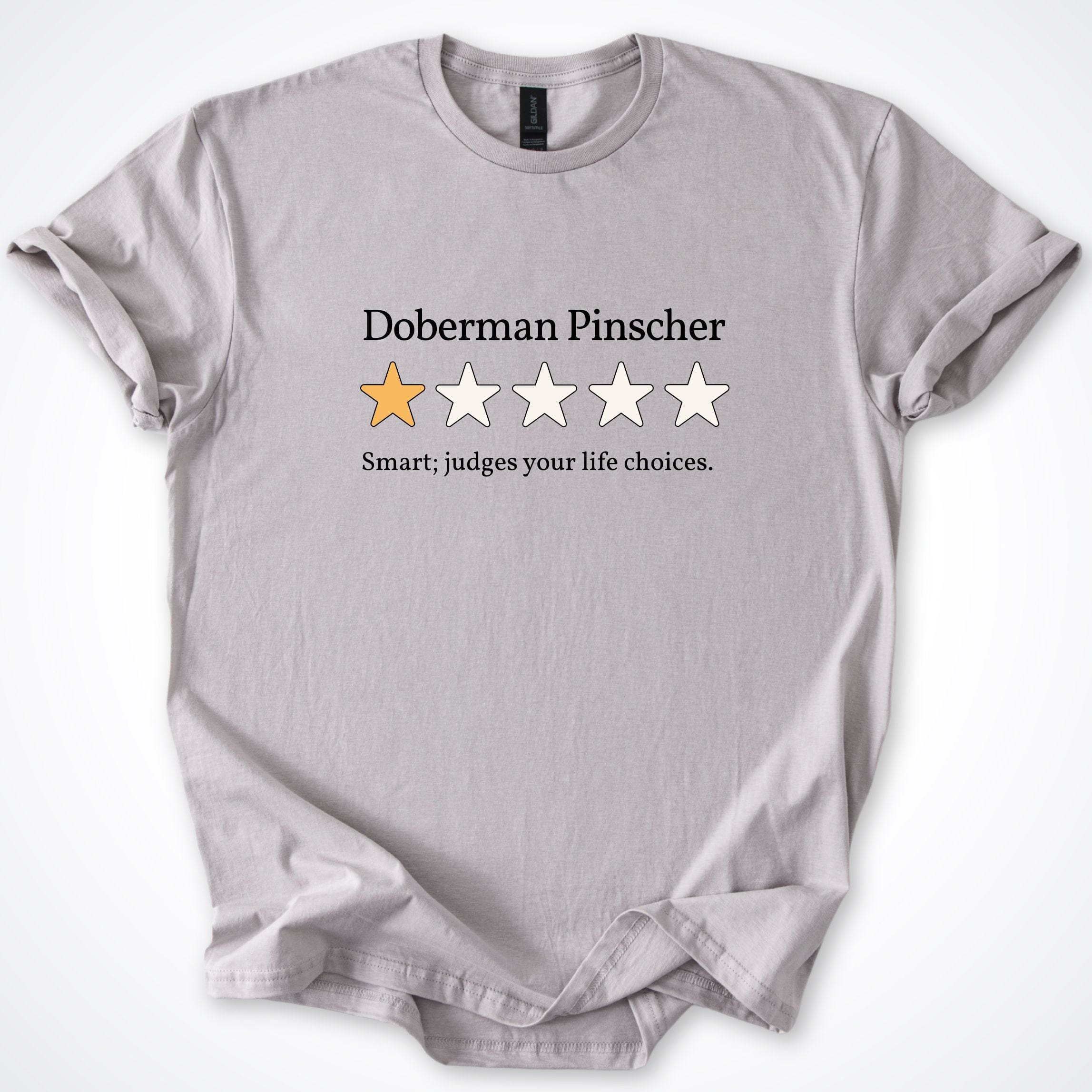 T-Shirt Ice Grey / S Doberman Pinscher One Star Review T-Shirt ReallyintoDogs