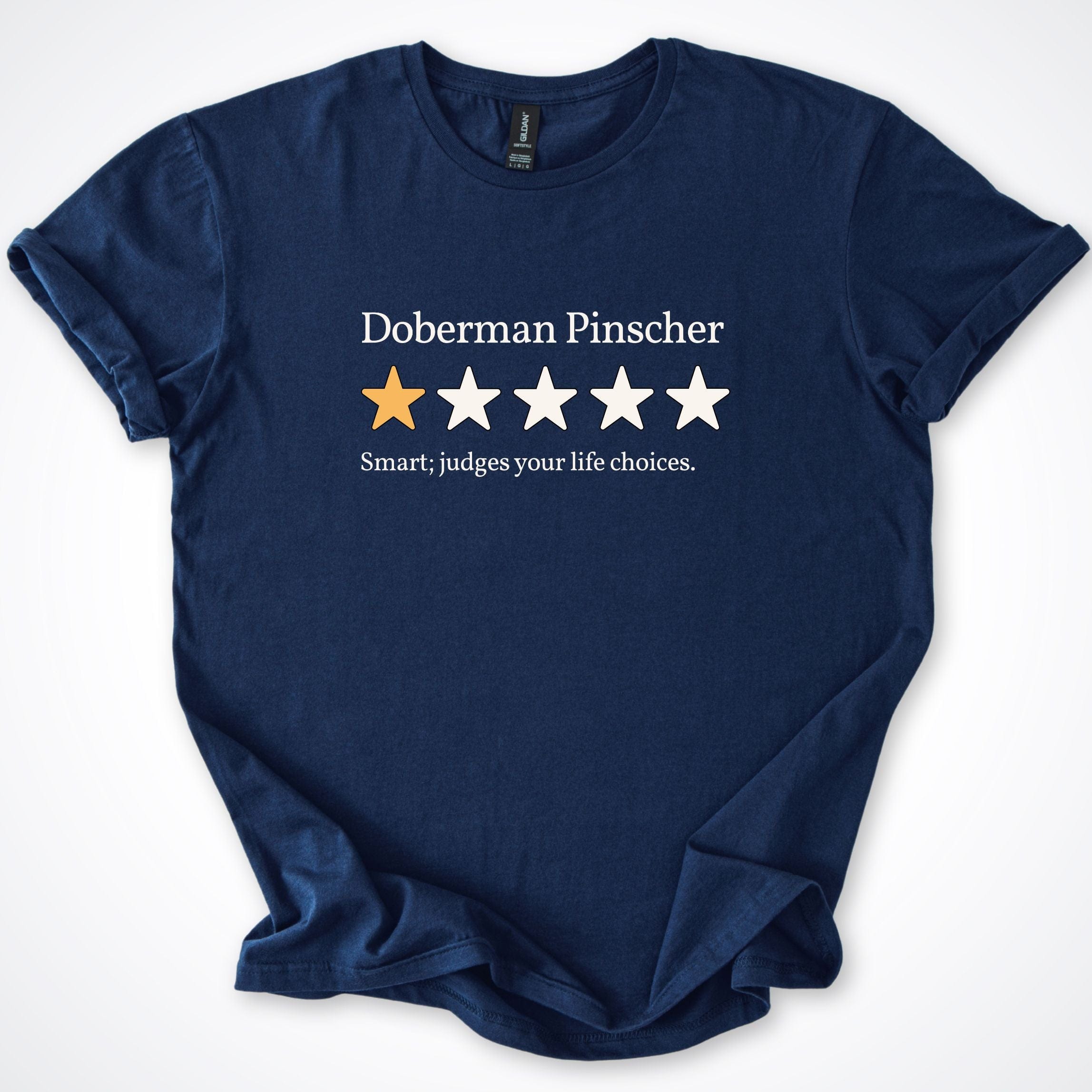 T-Shirt Navy / S Doberman Pinscher One Star Review T-Shirt ReallyintoDogs