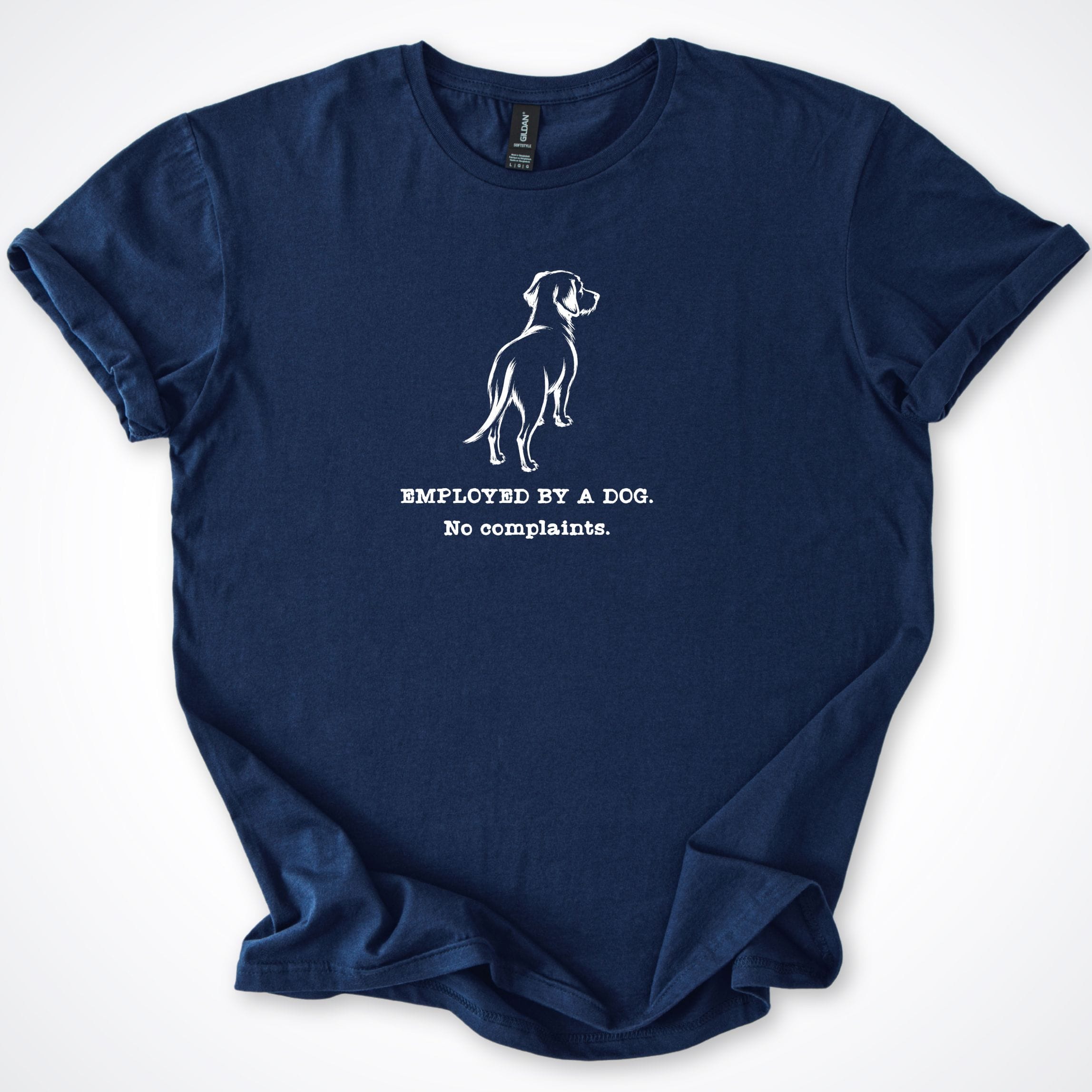 T-Shirt Navy / S Employed By A Dog. Small Dog T-Shirt ReallyintoDogs