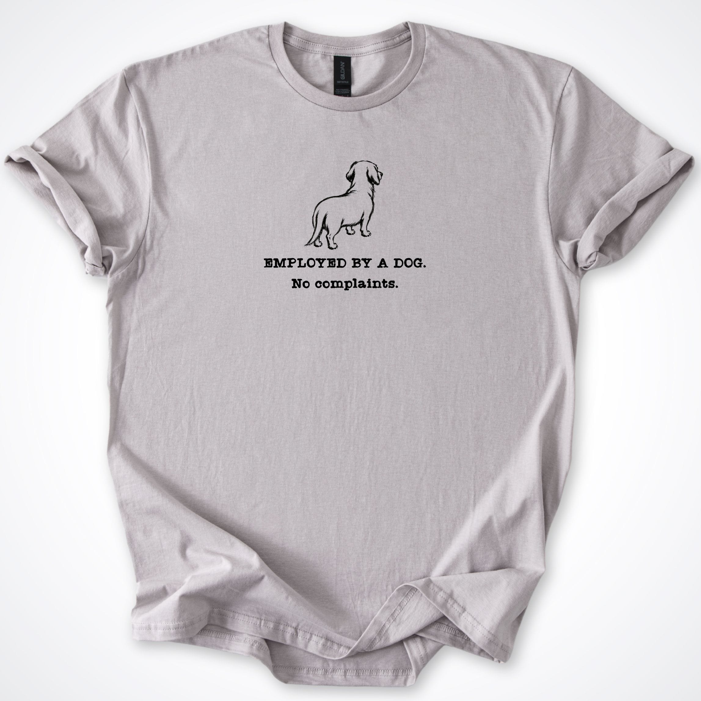 T-Shirt Ice Grey / S Employed By A Dog. Small Long Dog T-Shirt ReallyintoDogs