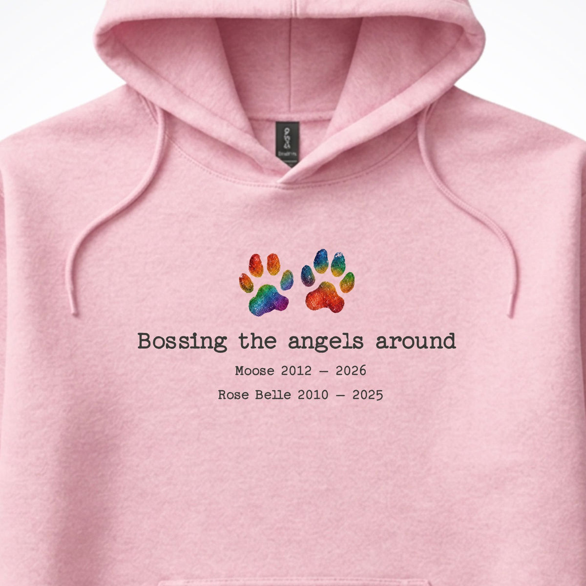 Bossing The Angels Around 2 Dogs - Personalized Memorial Hooded Sweatshirt