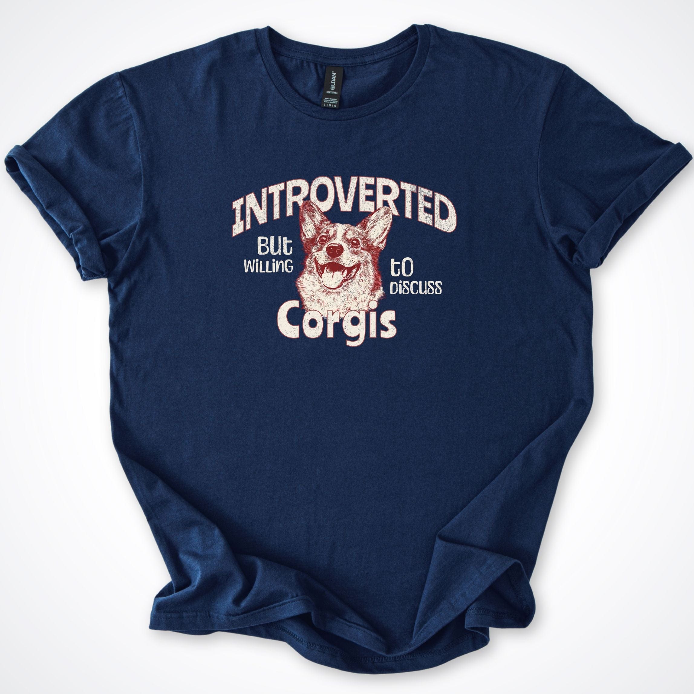 T-Shirt Navy / S Introverted But Willing To Discuss Corgis 2.0 T-Shirt ReallyintoDogs