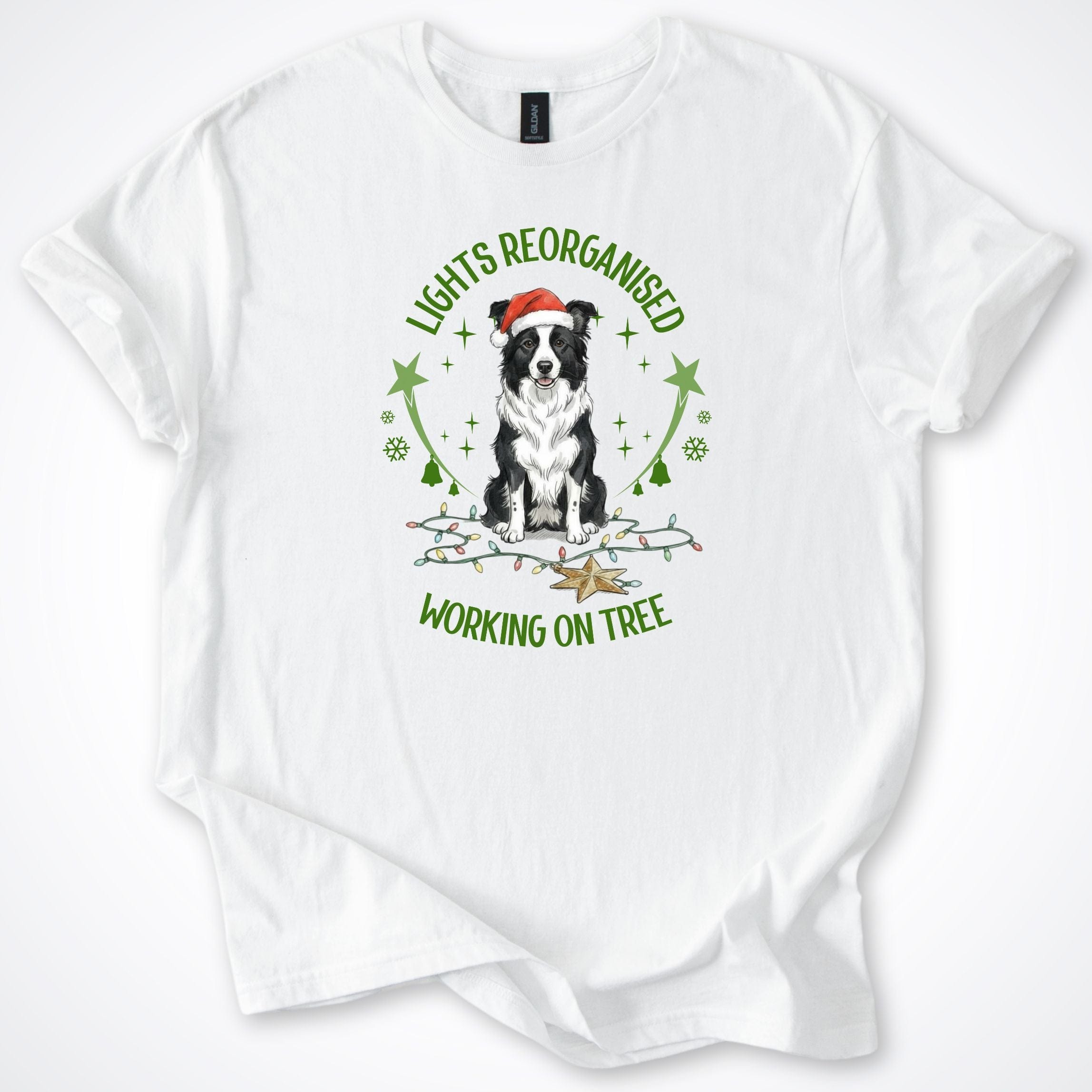 T-Shirt White / S LIghts Reorganised Border Collie Christmas T-Shirt ReallyintoDogs