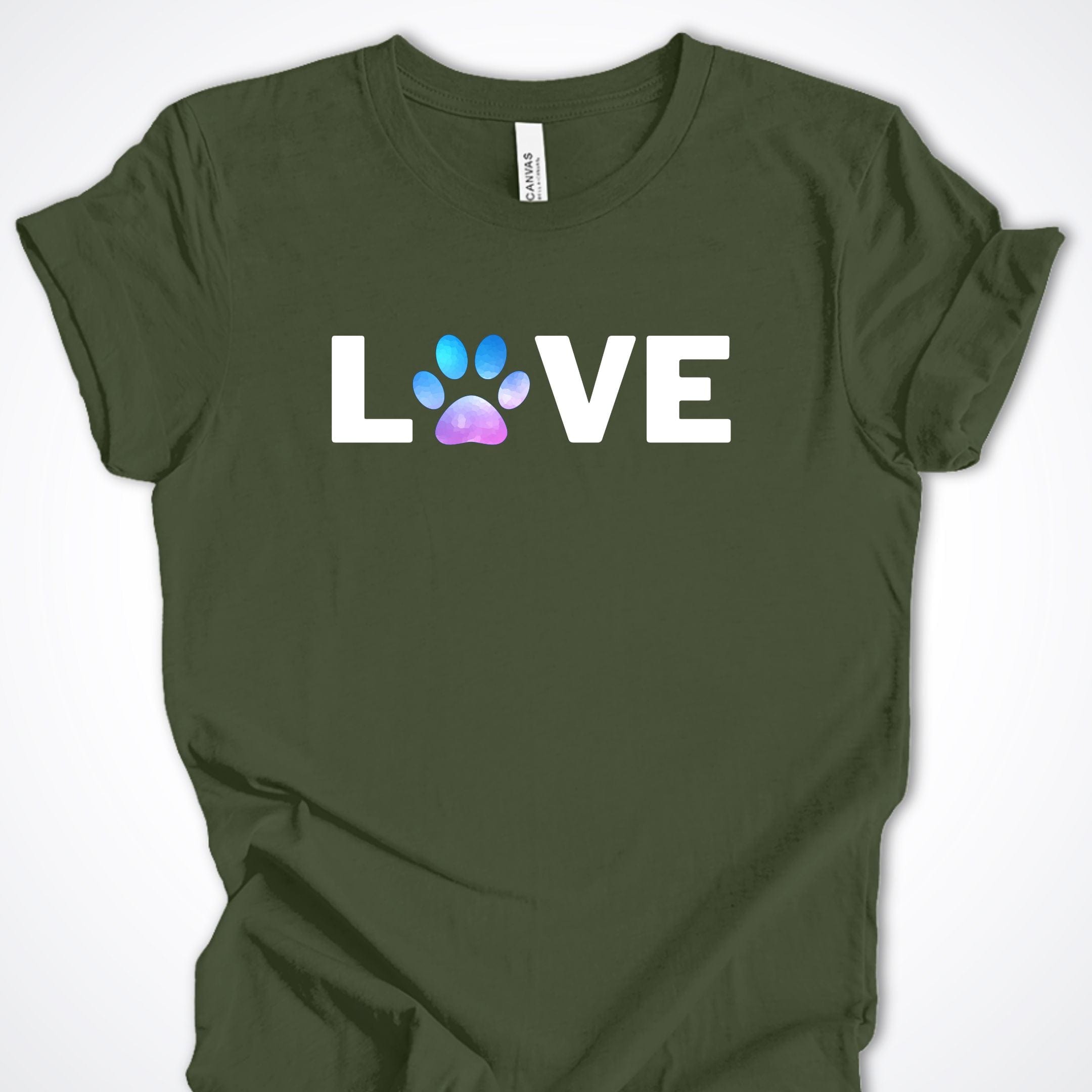 T-Shirt Military Green / S Love Pawprint Premium Unisex T-Shirt ReallyintoDogs