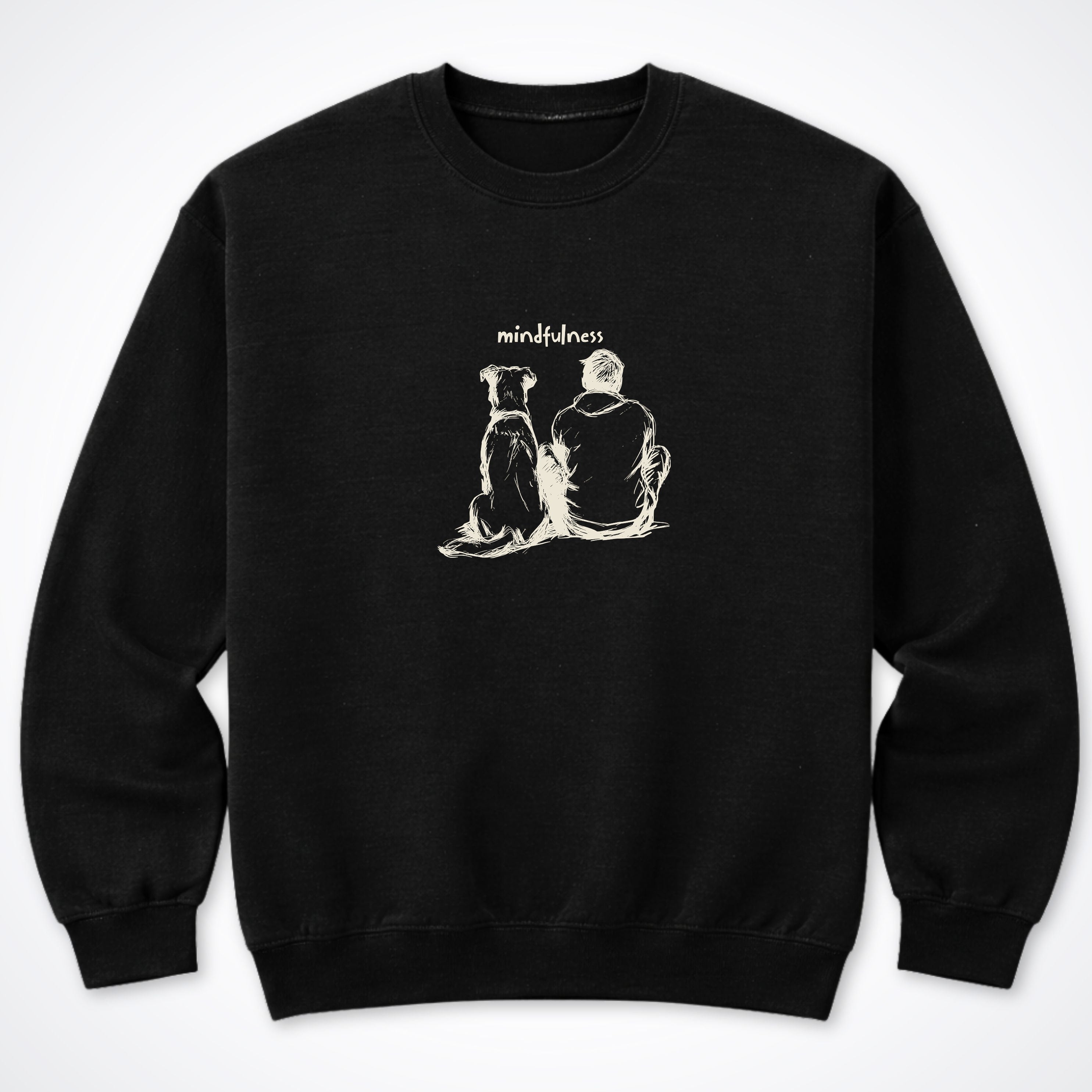 Mindfulness Boy with Dog Crewneck Sweatshirt - Black