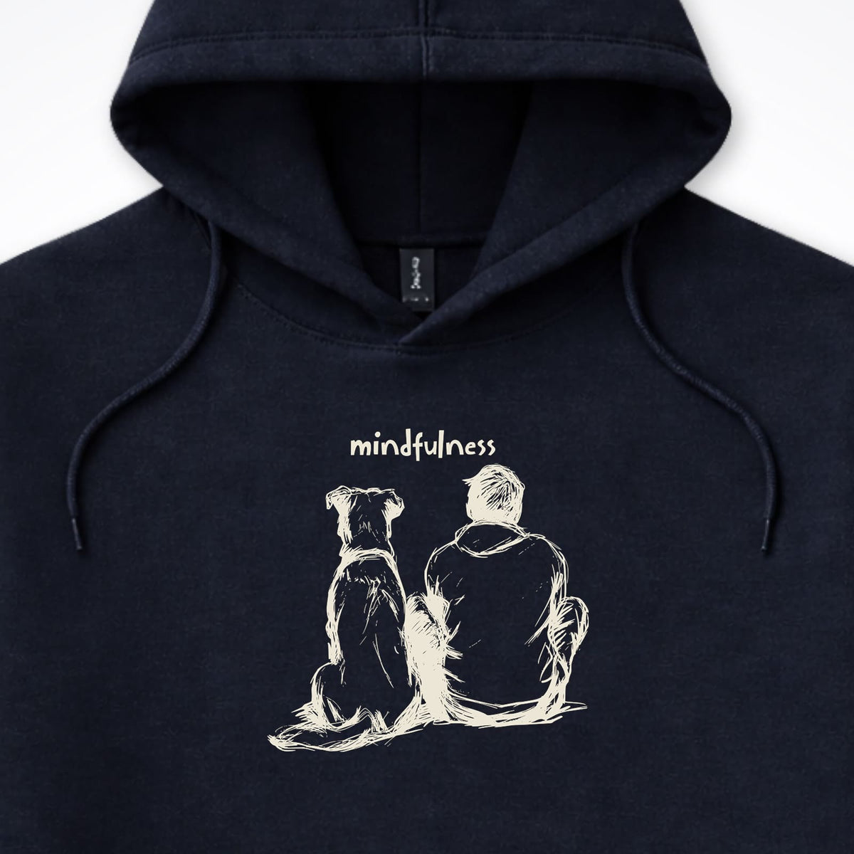 Mindfulness Boy with Dog Hooded Sweatshirt - design close up