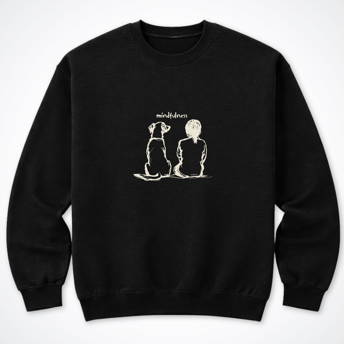 Mindfulness Girl with Dog Crewneck Sweatshirt - Black