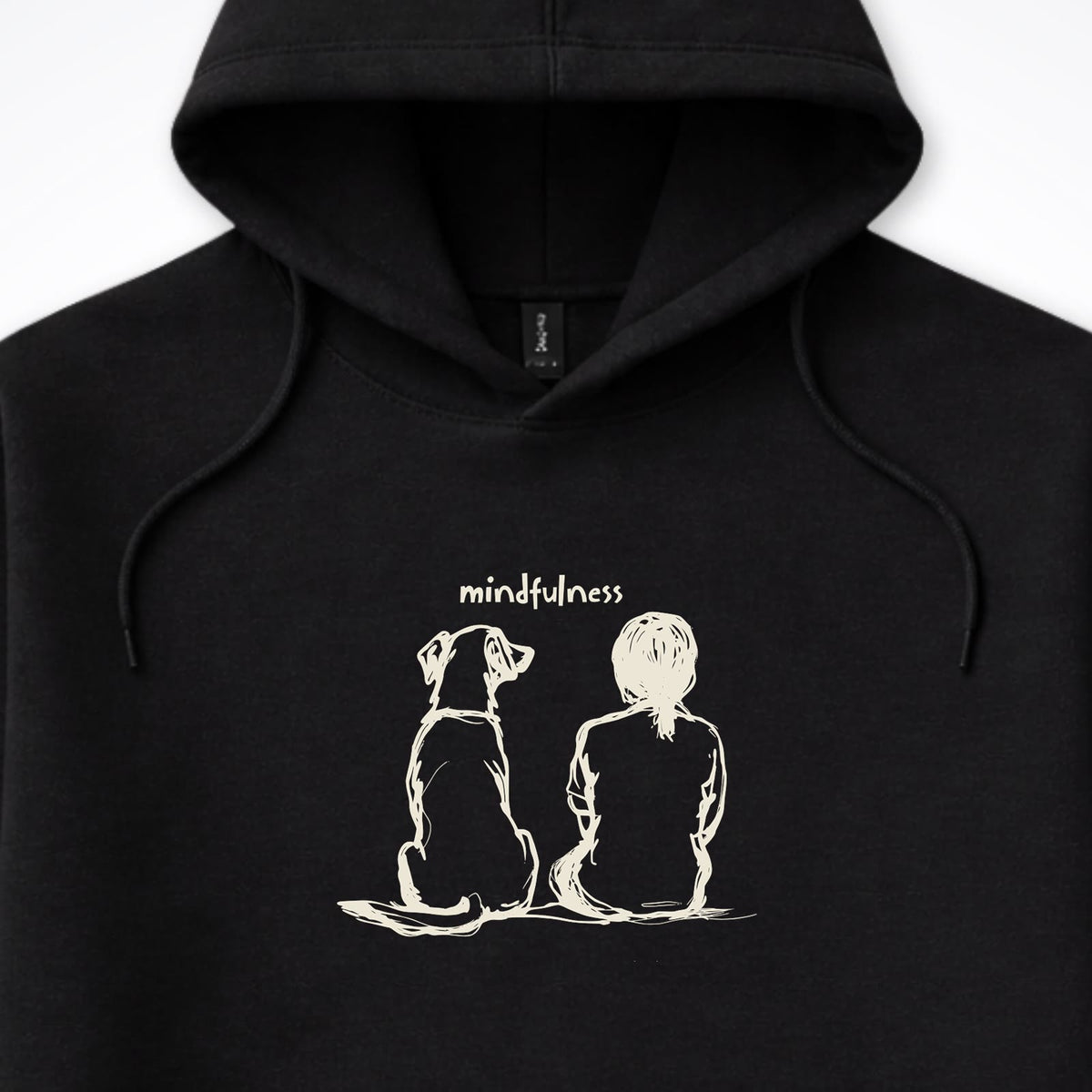 Mindfulness Girl with Dog Hooded Sweatshirt - design close up