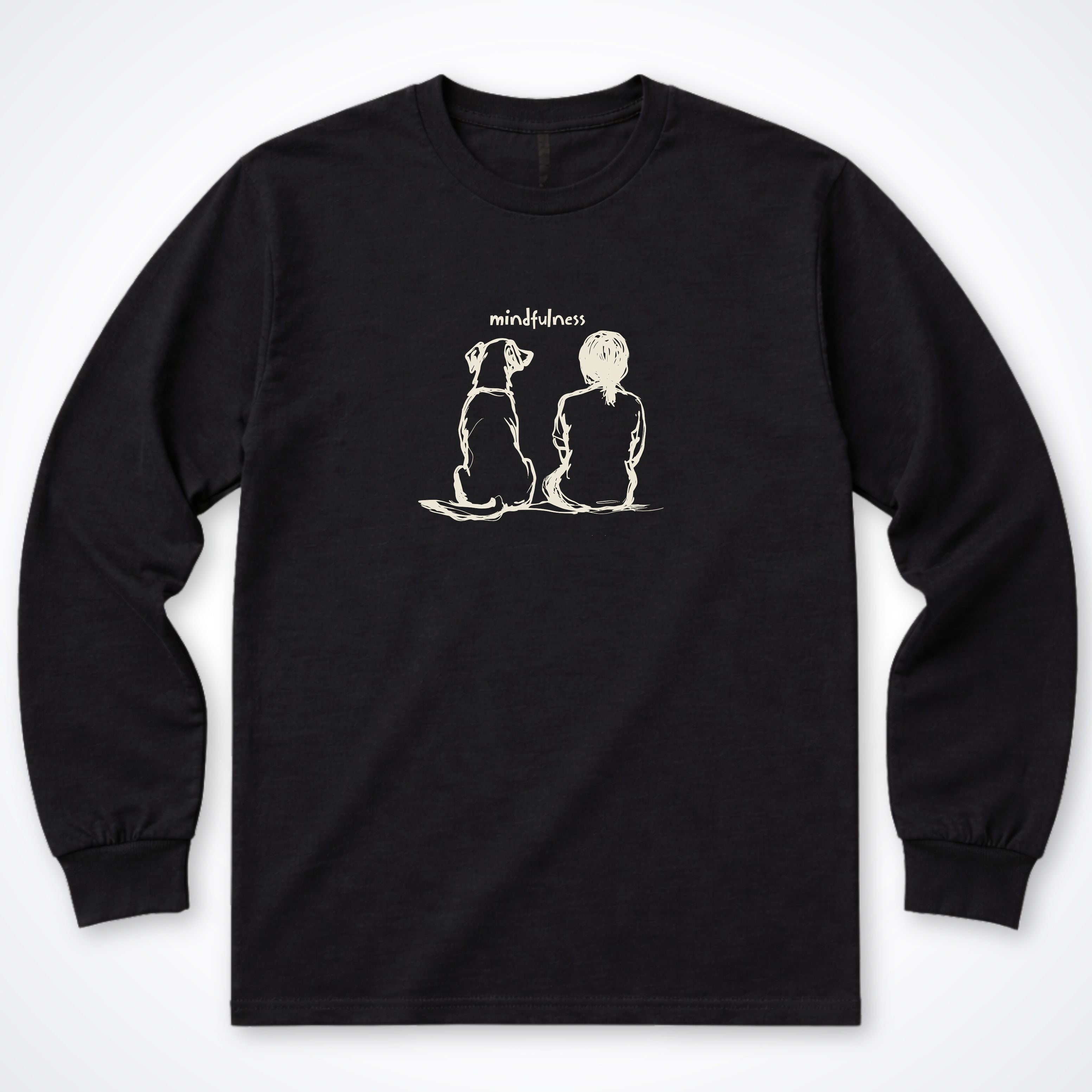 Mindfulness Girl with Dog Long Sleeve T-Shirt - Black