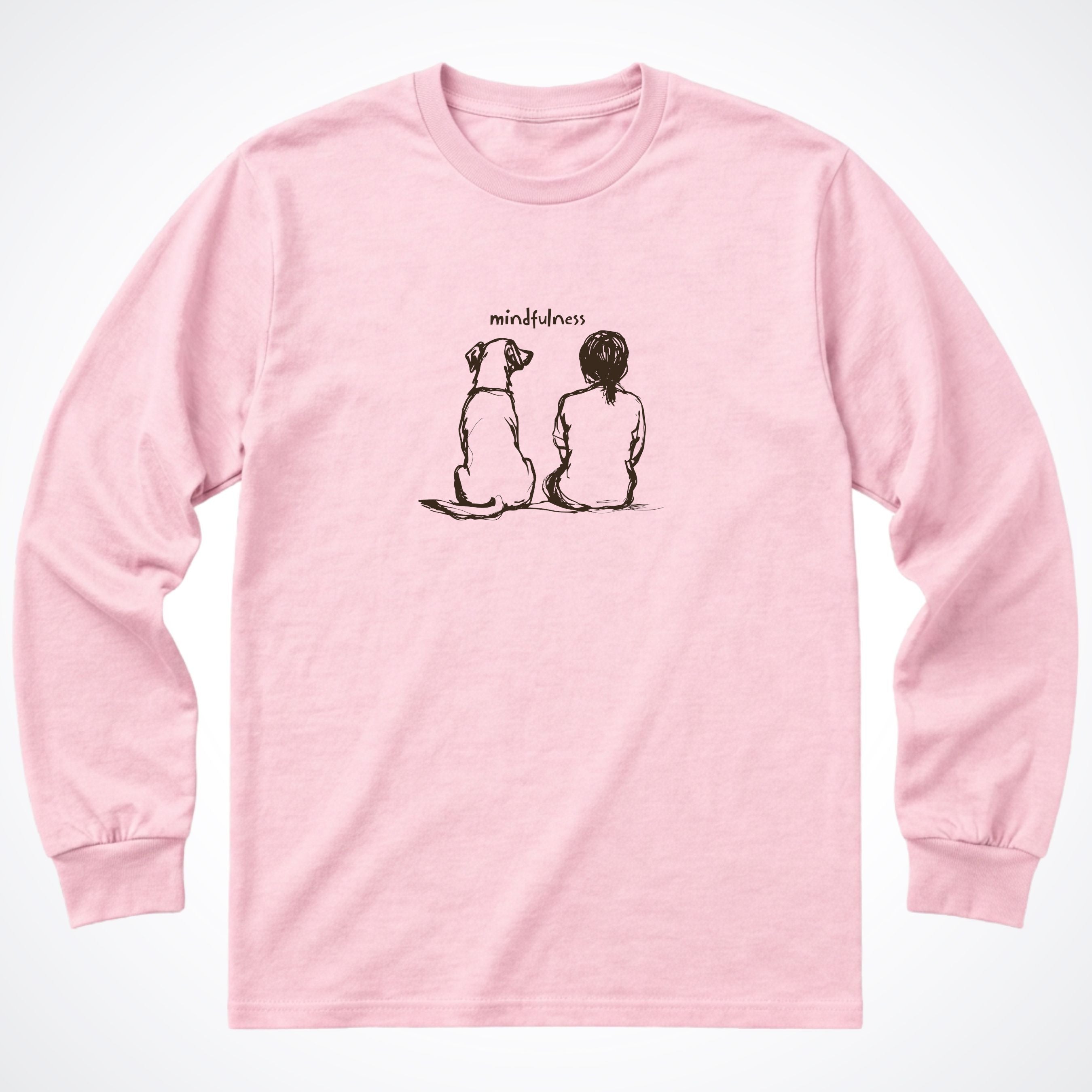 Mindfulness Girl with Dog Long Sleeve T-Shirt - Light Pink