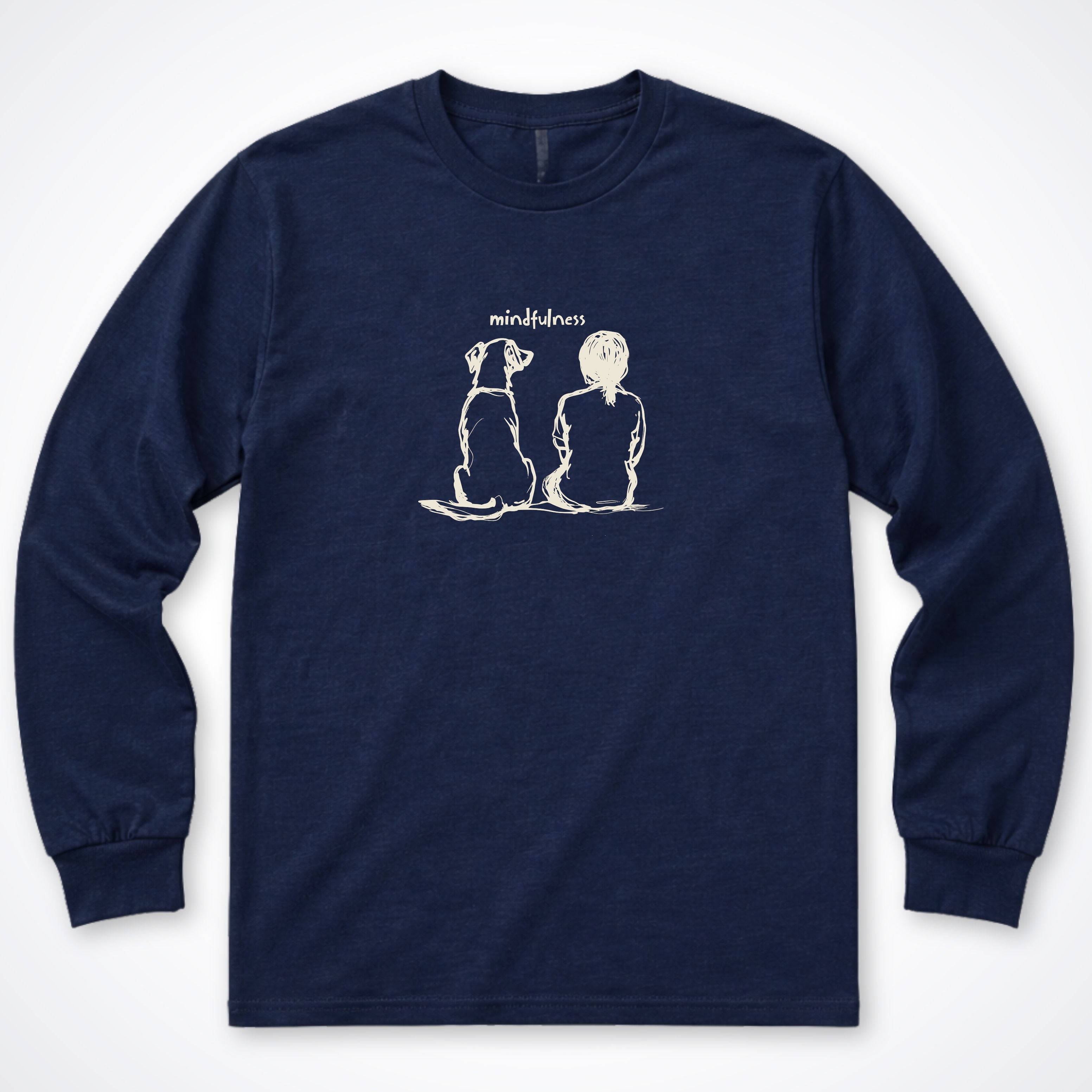 Mindfulness Girl with Dog Long Sleeve T-Shirt - Navy