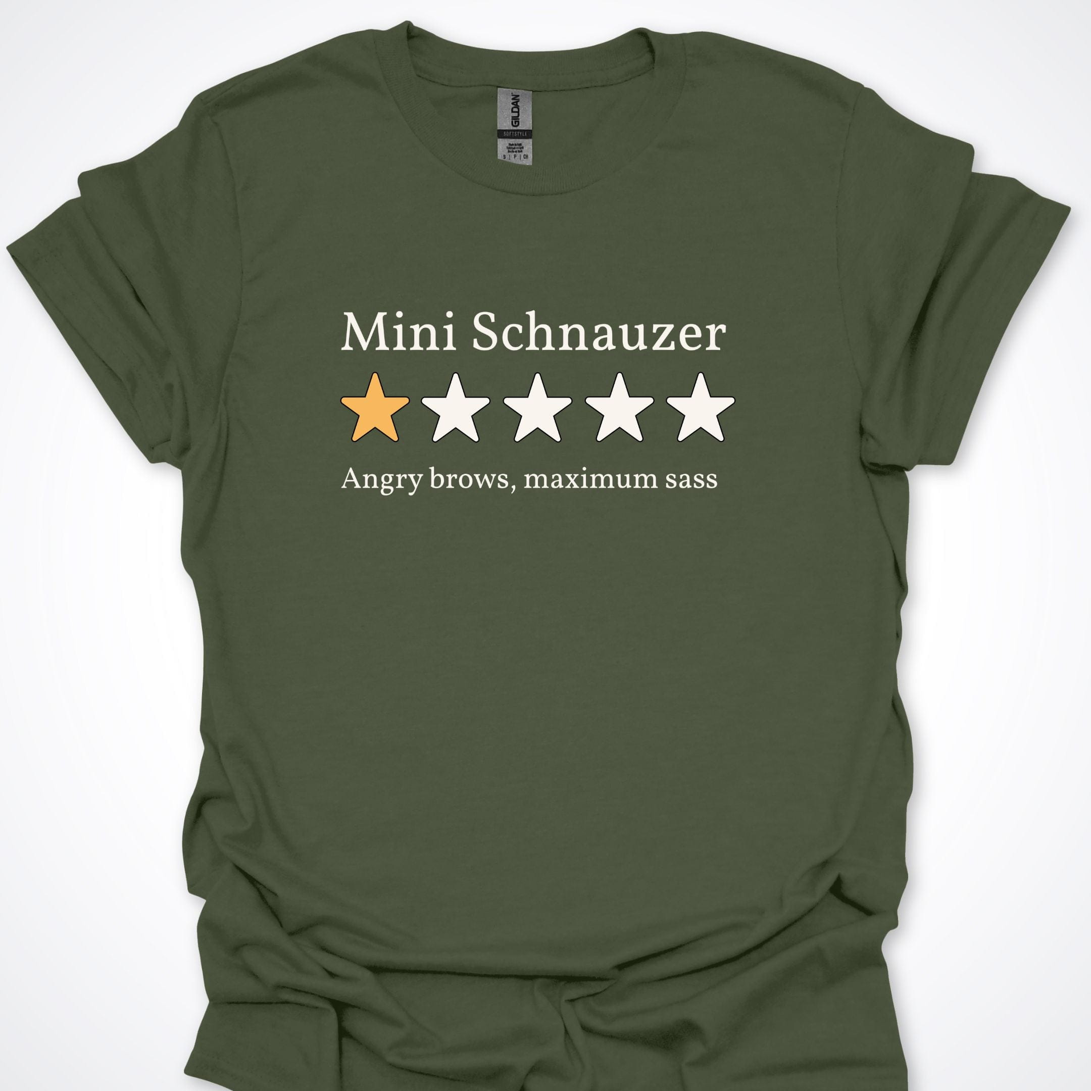 T-Shirt Military Green / S Mini Schnauzer One Star Review T-Shirt ReallyintoDogs