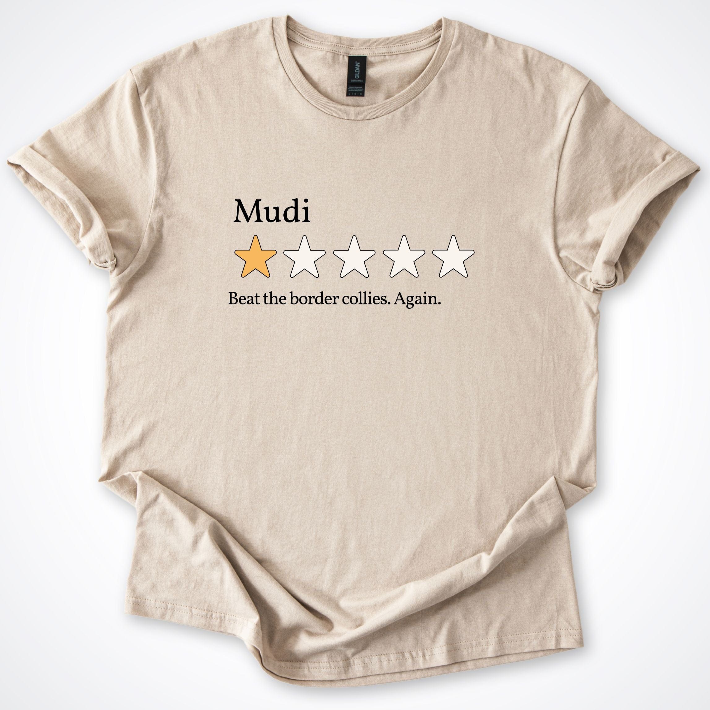 T-Shirt Sand / S Mudi One Star Review T-Shirt ReallyintoDogs