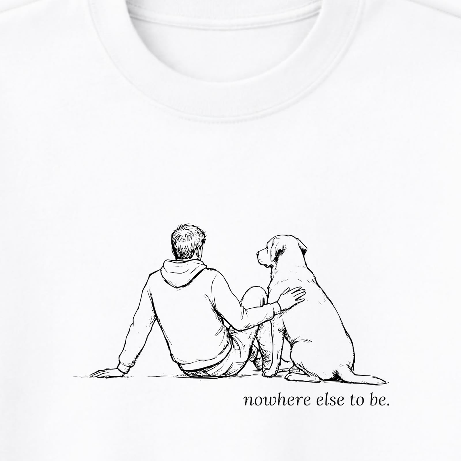 Nowhere Else To Be Man & Dog Crewneck Sweatshirt - design close up
