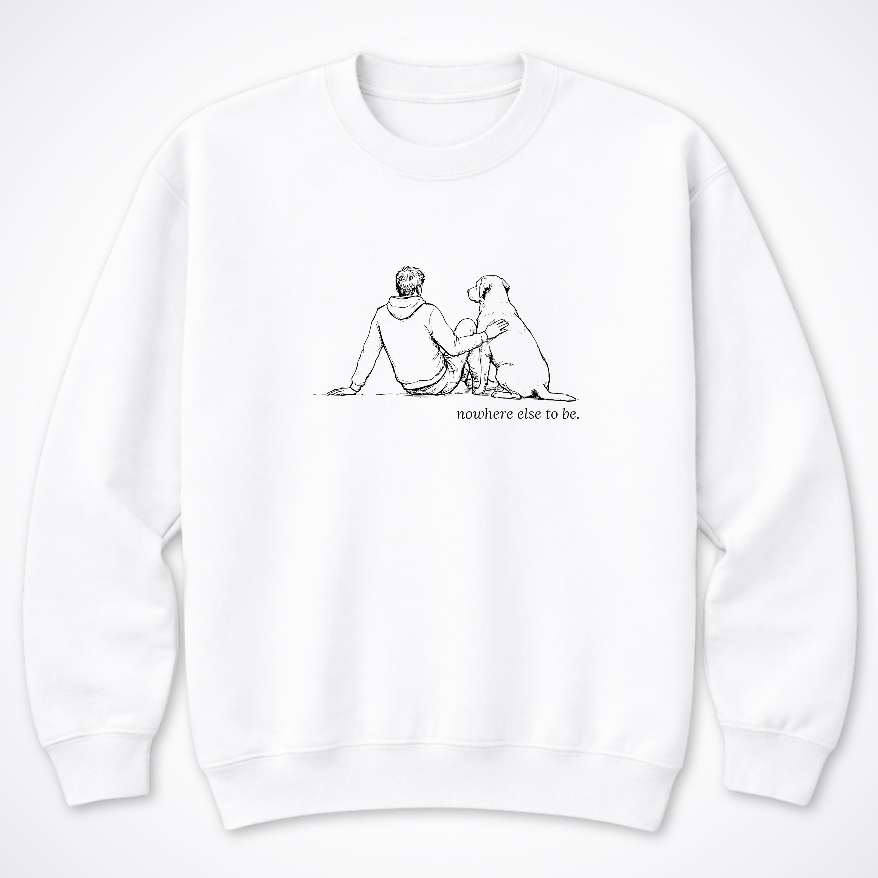 Nowhere Else To Be Man & Dog Crewneck Sweatshirt - White