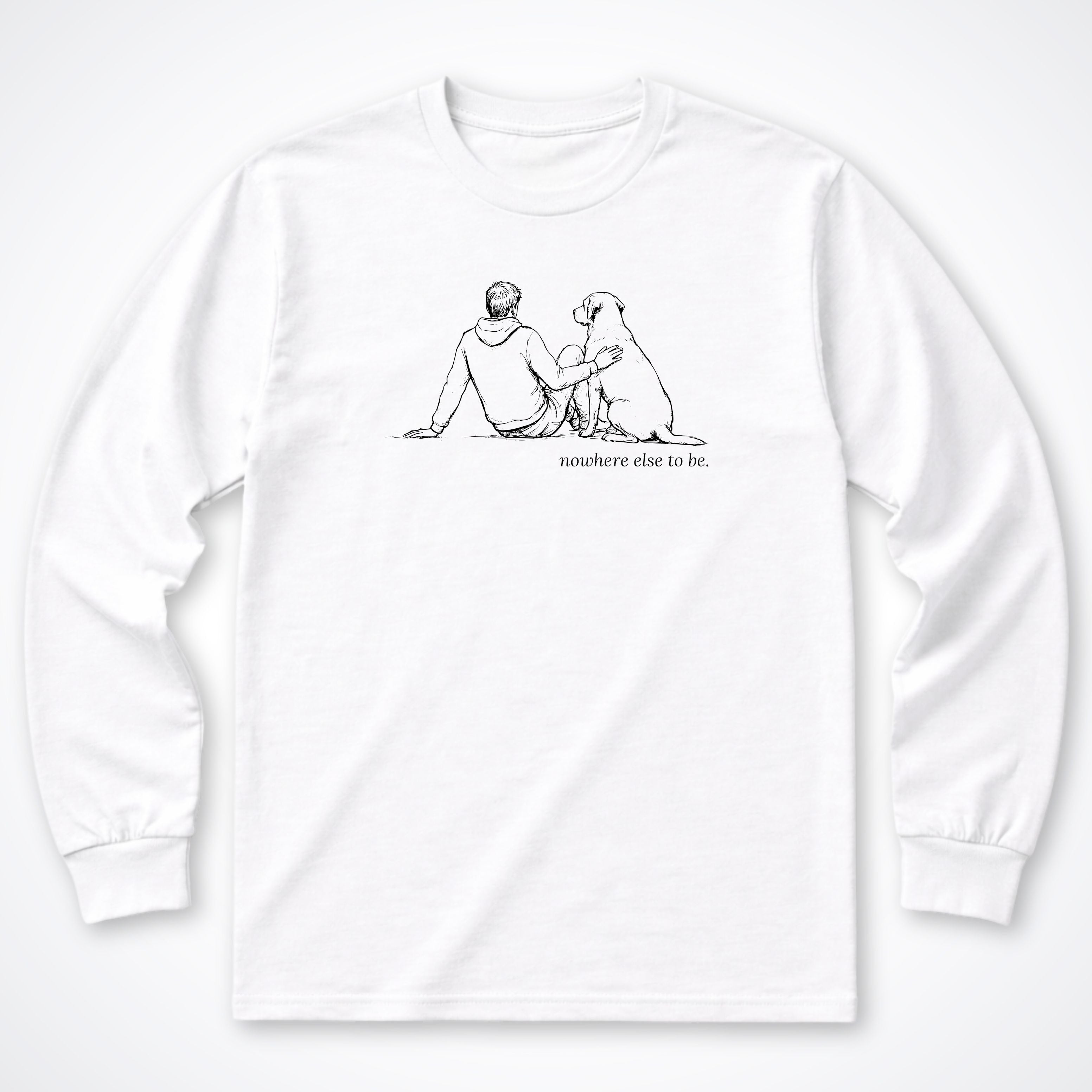 Nowhere Else To Be Man & Dog Long Sleeve T-Shirt - White