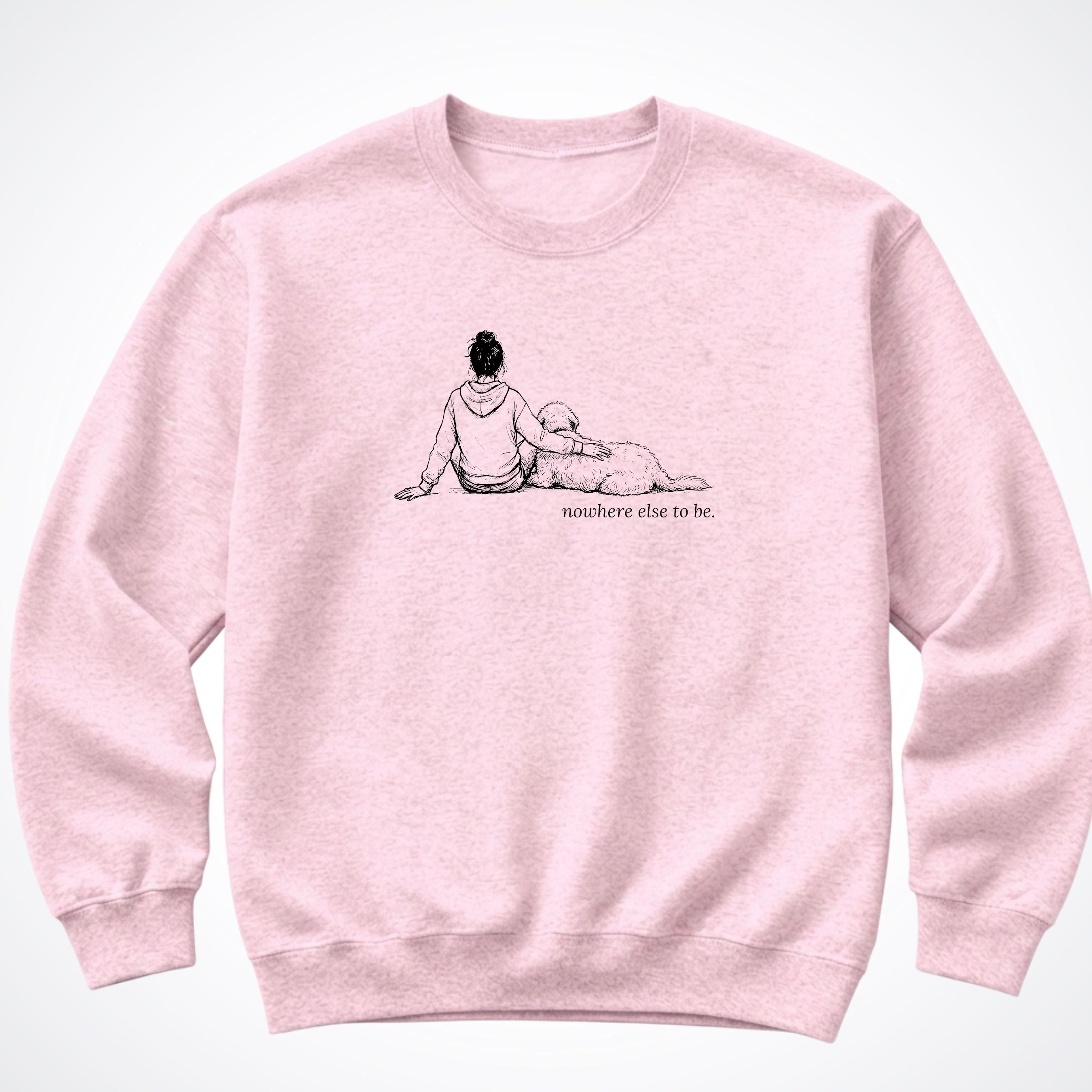 Nowhere Else To Be Woman & Dog Crewneck Sweatshirt - Light Pink